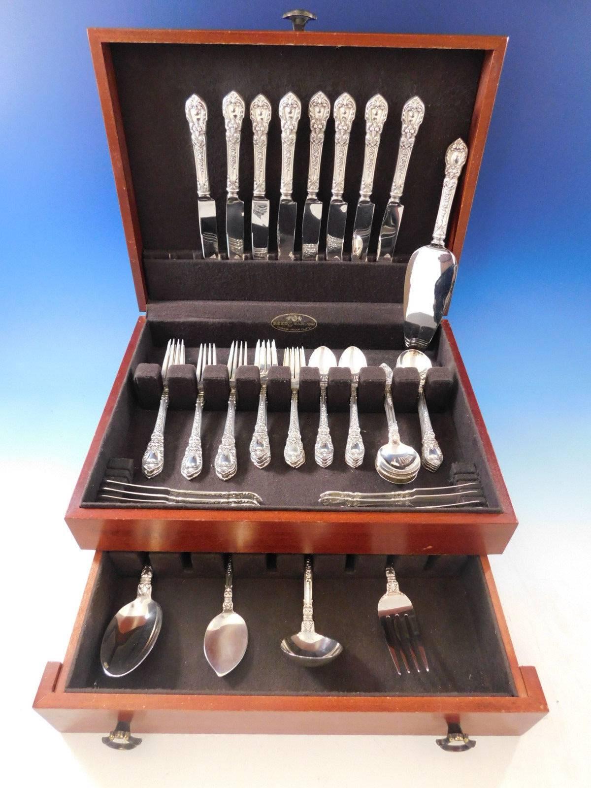 Exquisite Charles II by Lunt sterling silver flatware set - 54 pieces. This set includes:

Eight regular knives, 9 1/8
