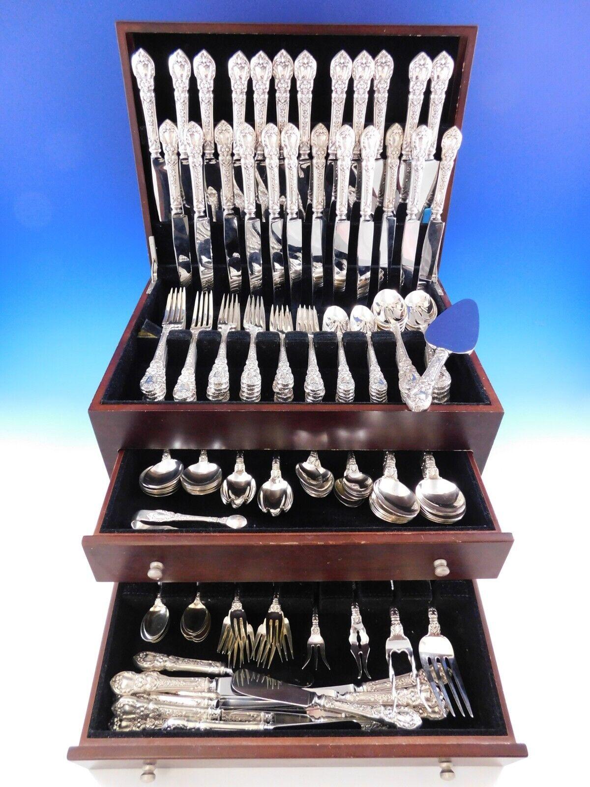 Monumental Charles II by Lunt sterling silver flatware set dinner and luncheon size - 174 pieces. This set includes:

12 Dinner Knives, 9 3/4