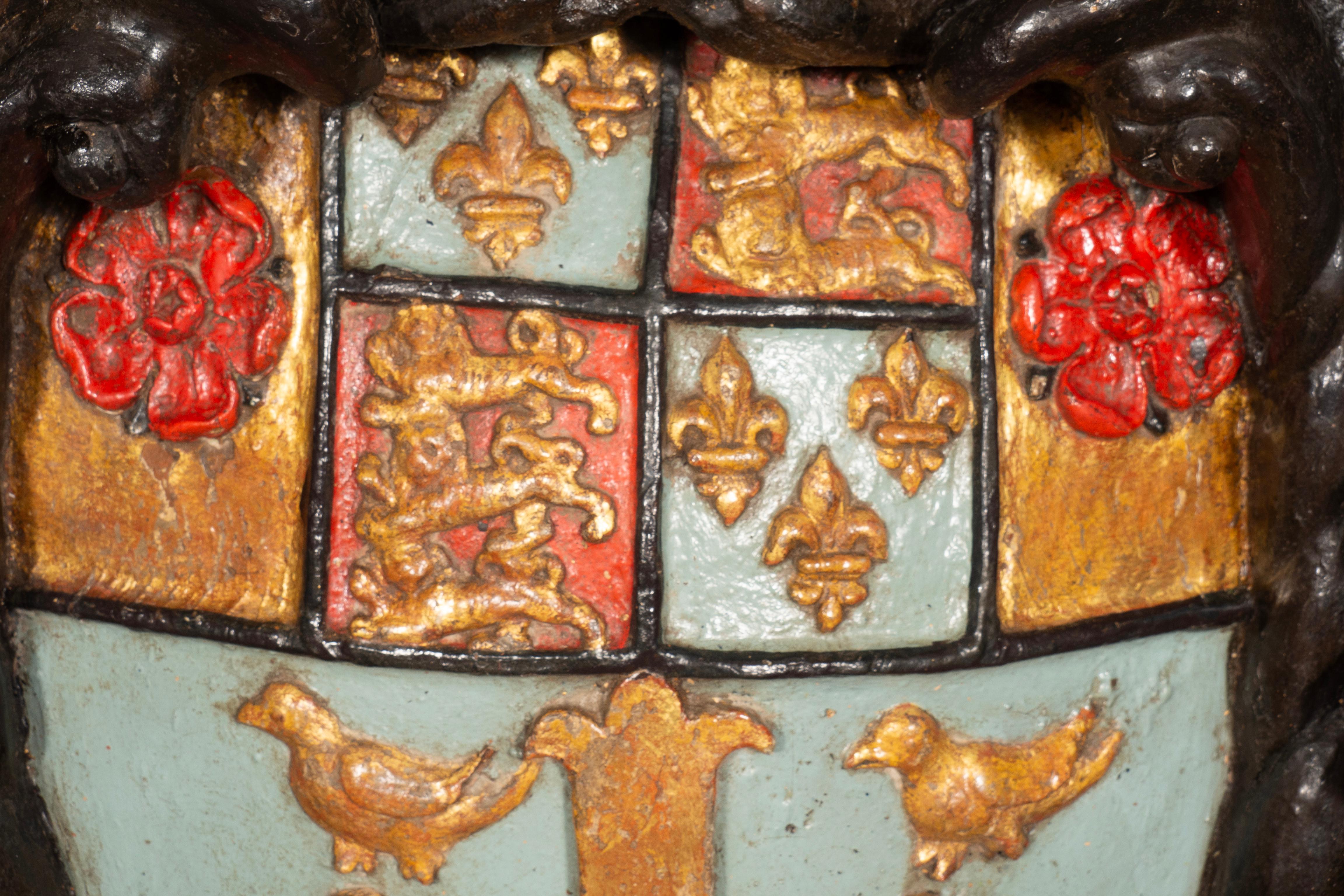 Painted Charles II Carved Crest Of The Arms Of Westminster School For Sale
