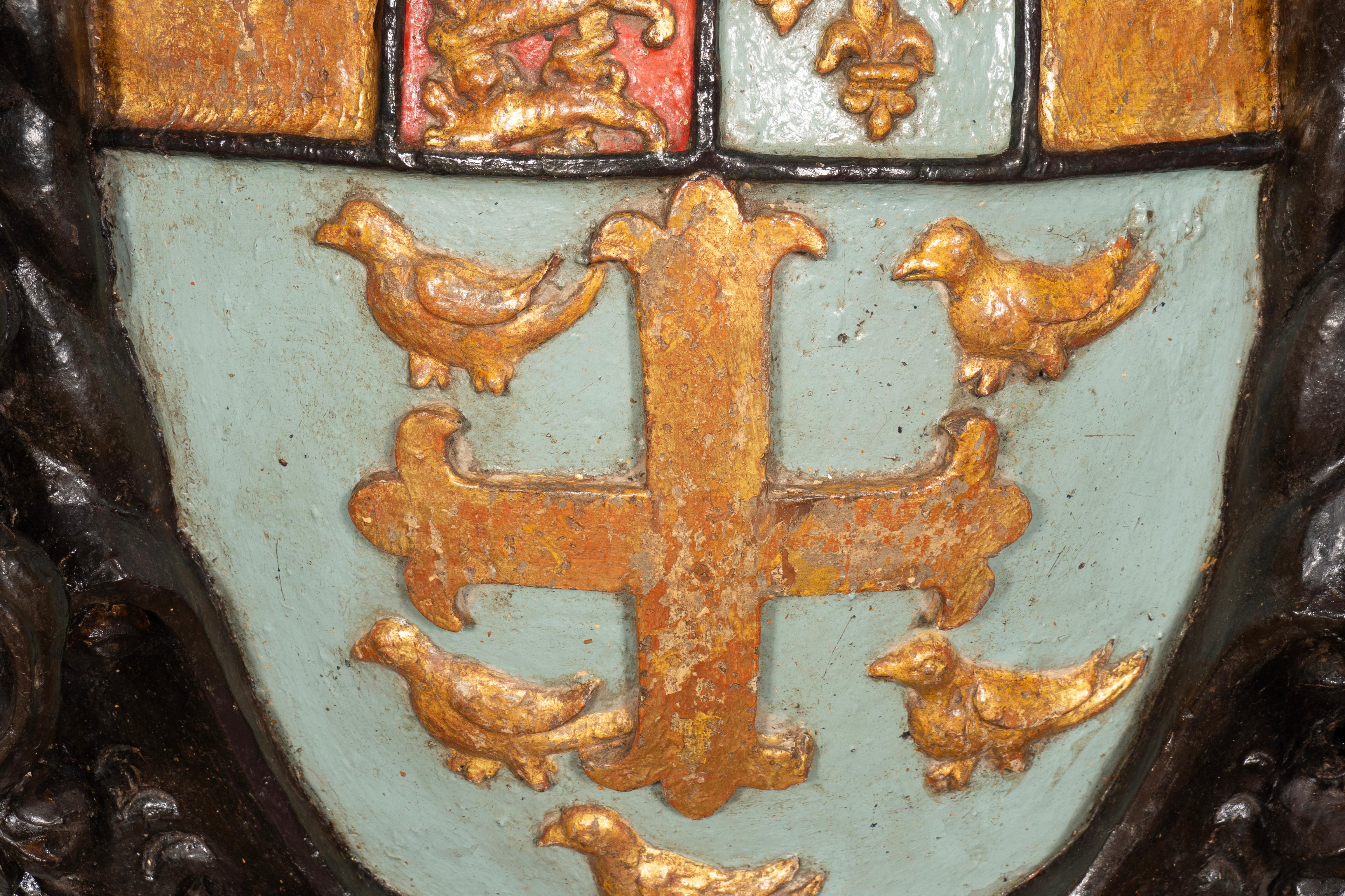 Painted Charles II Carved Crest Of The Arms Of Westminster School For Sale