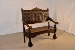 Charles II English Oak Bench, circa 1620-1650