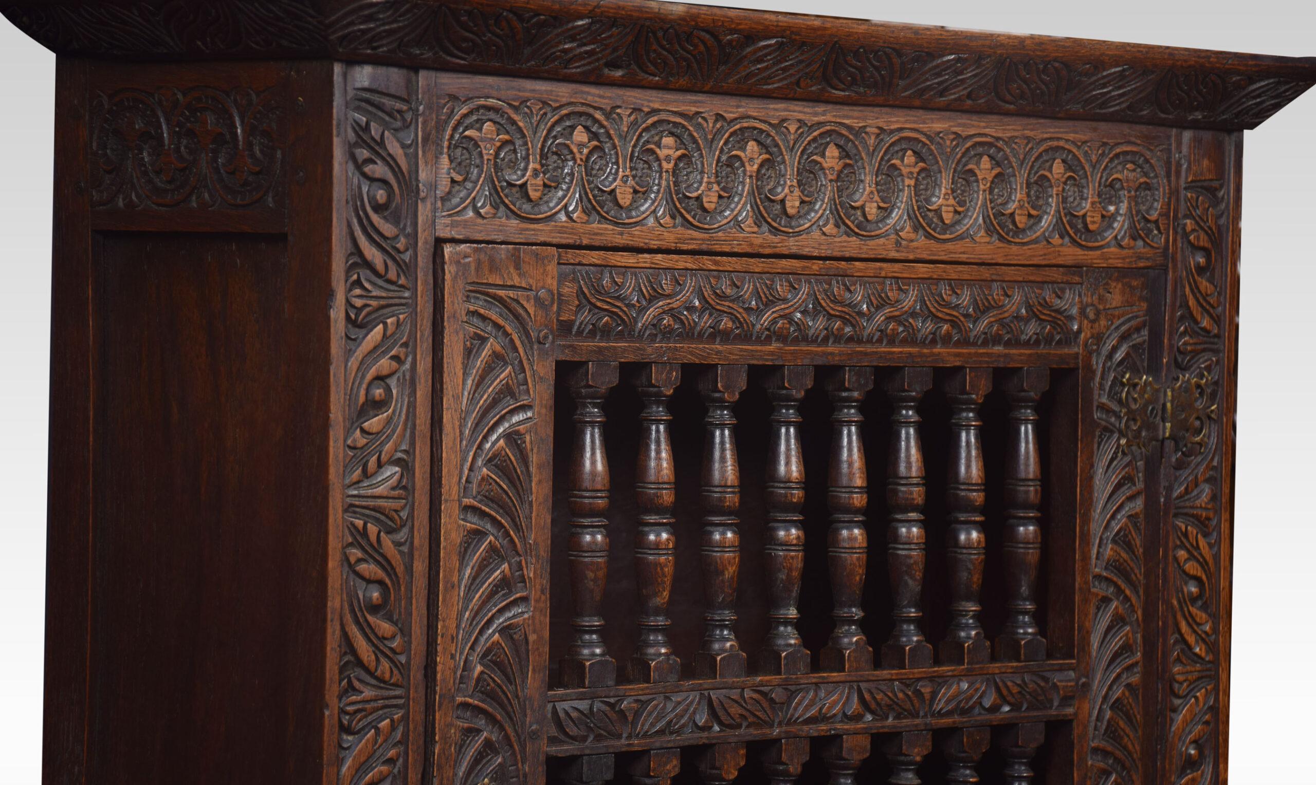 British Charles II Joined and Boarded Oak Mural Livery Cupboard For Sale