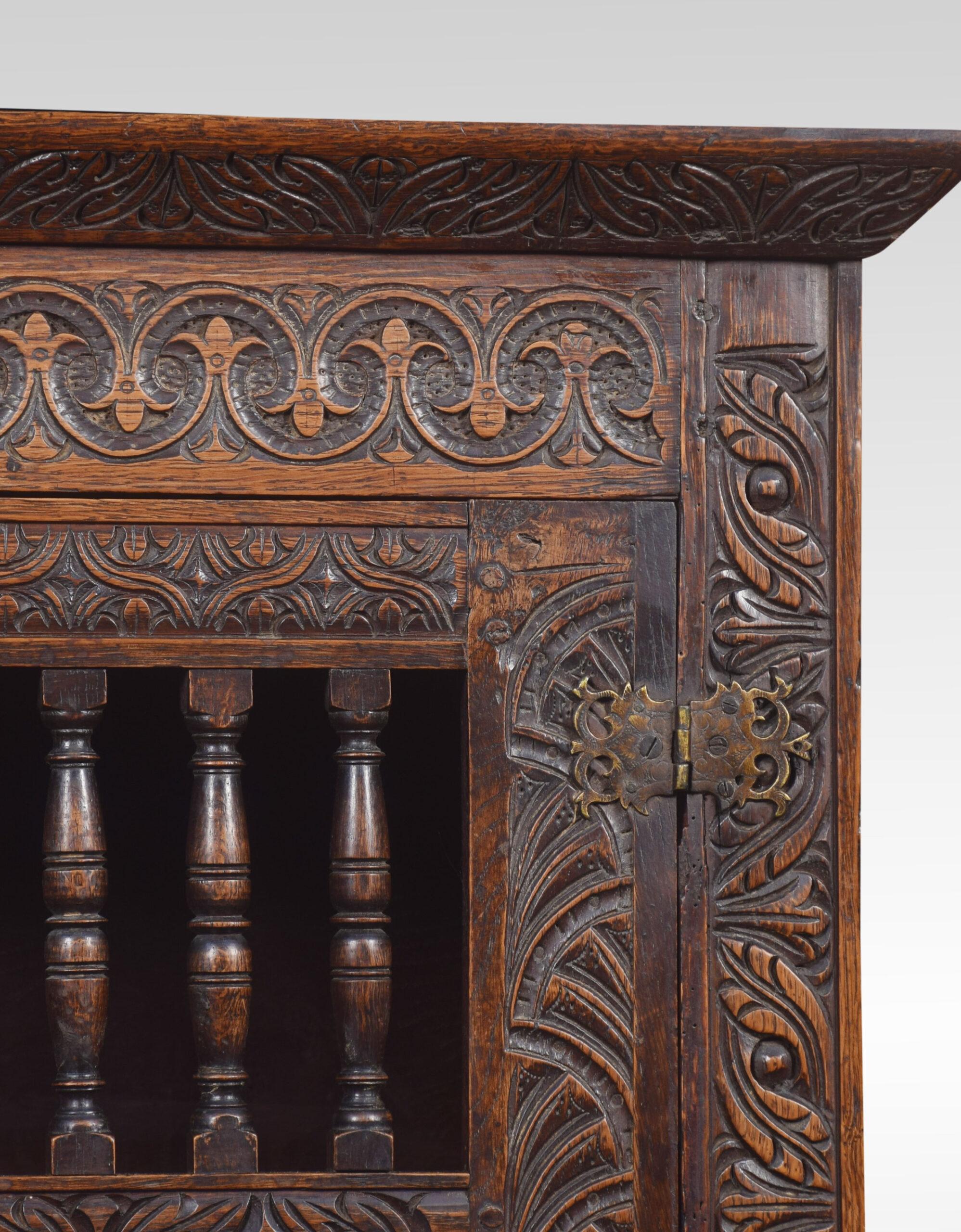 Charles II Joined and Boarded Oak Mural Livery Cupboard For Sale 2
