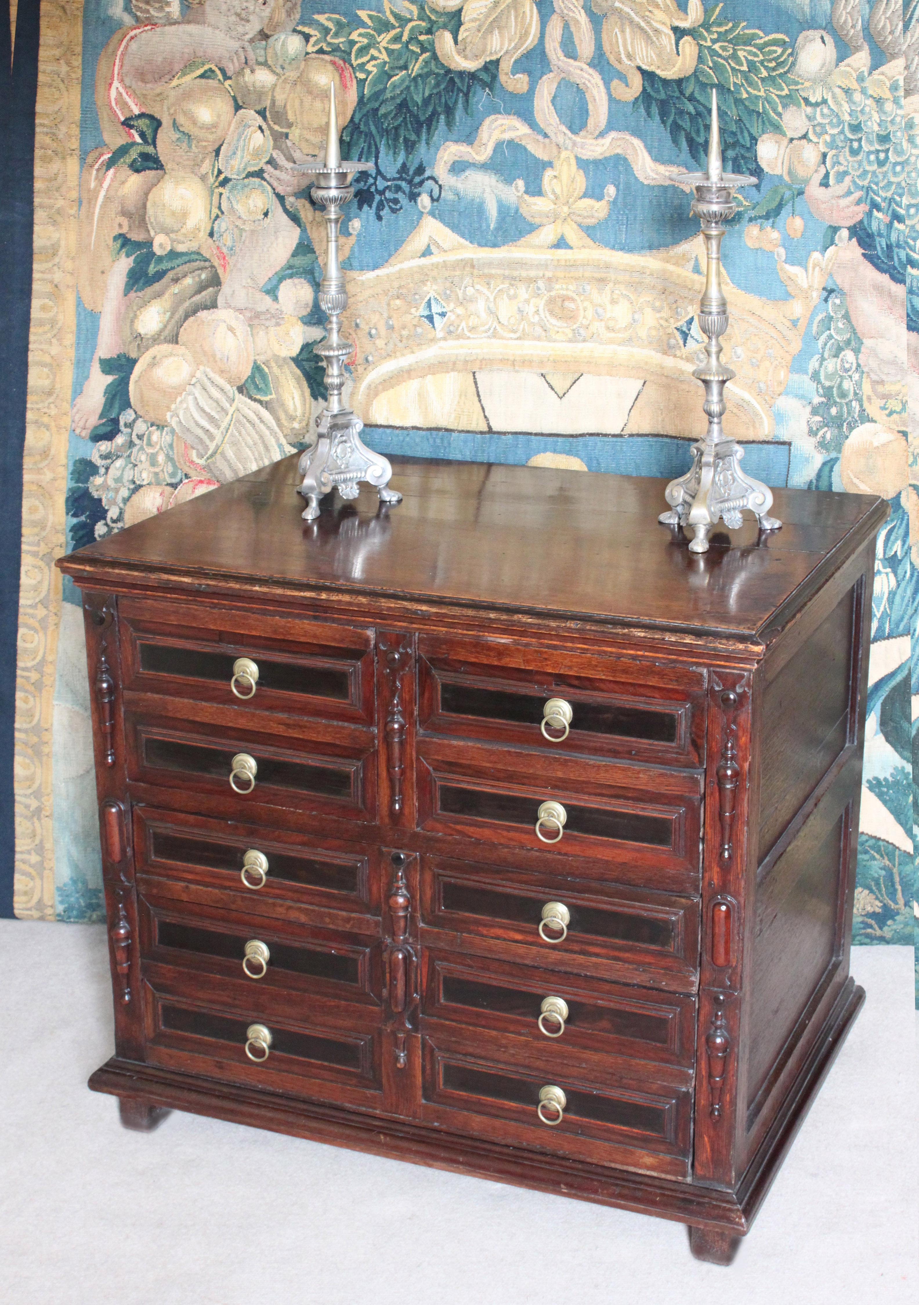English Charles II Moulded Front Oak Chest of Drawers For Sale