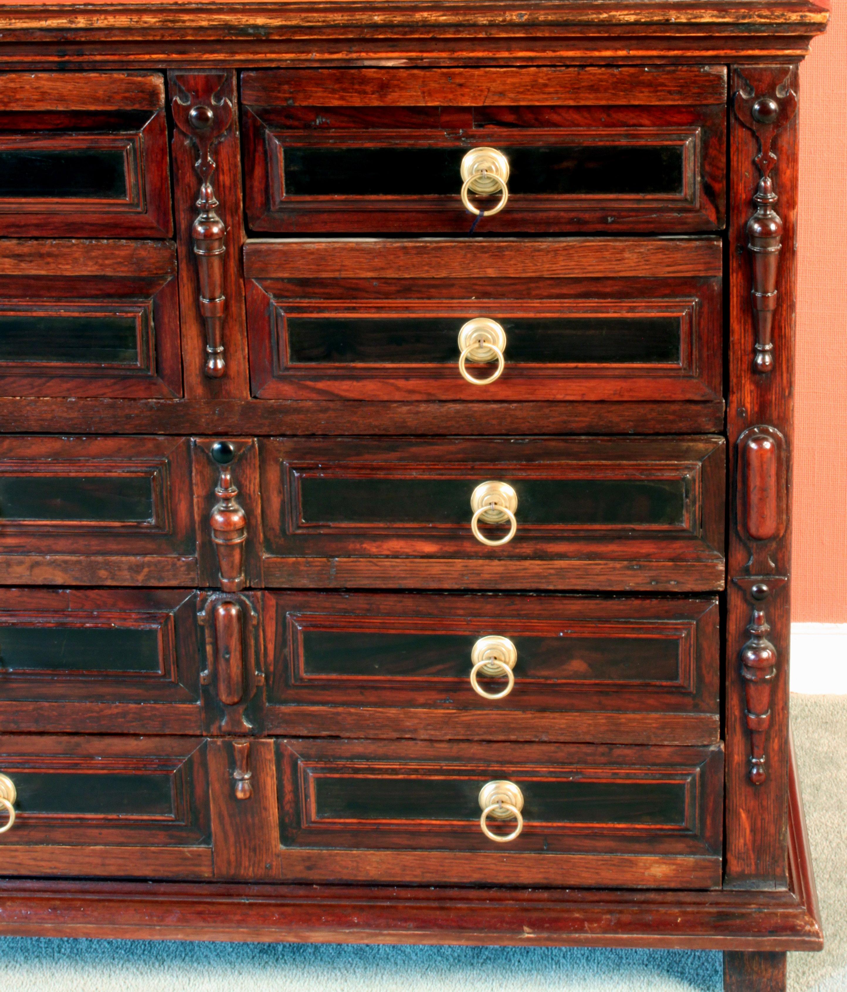 Mid-17th Century Charles II Moulded Front Oak Chest of Drawers For Sale
