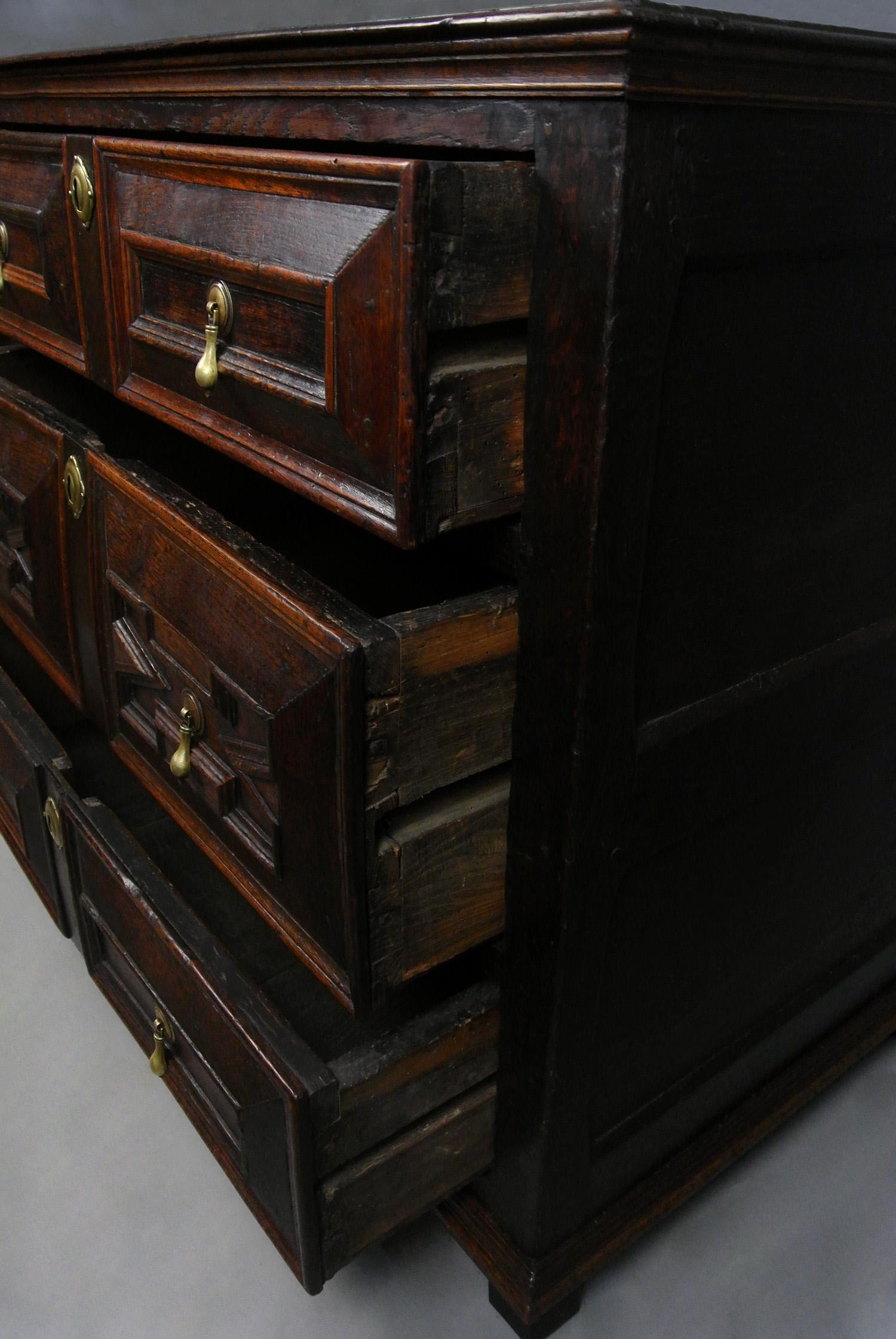 Charles II Oak Chest of Drawers with Original Handles c. 1670 For Sale 6