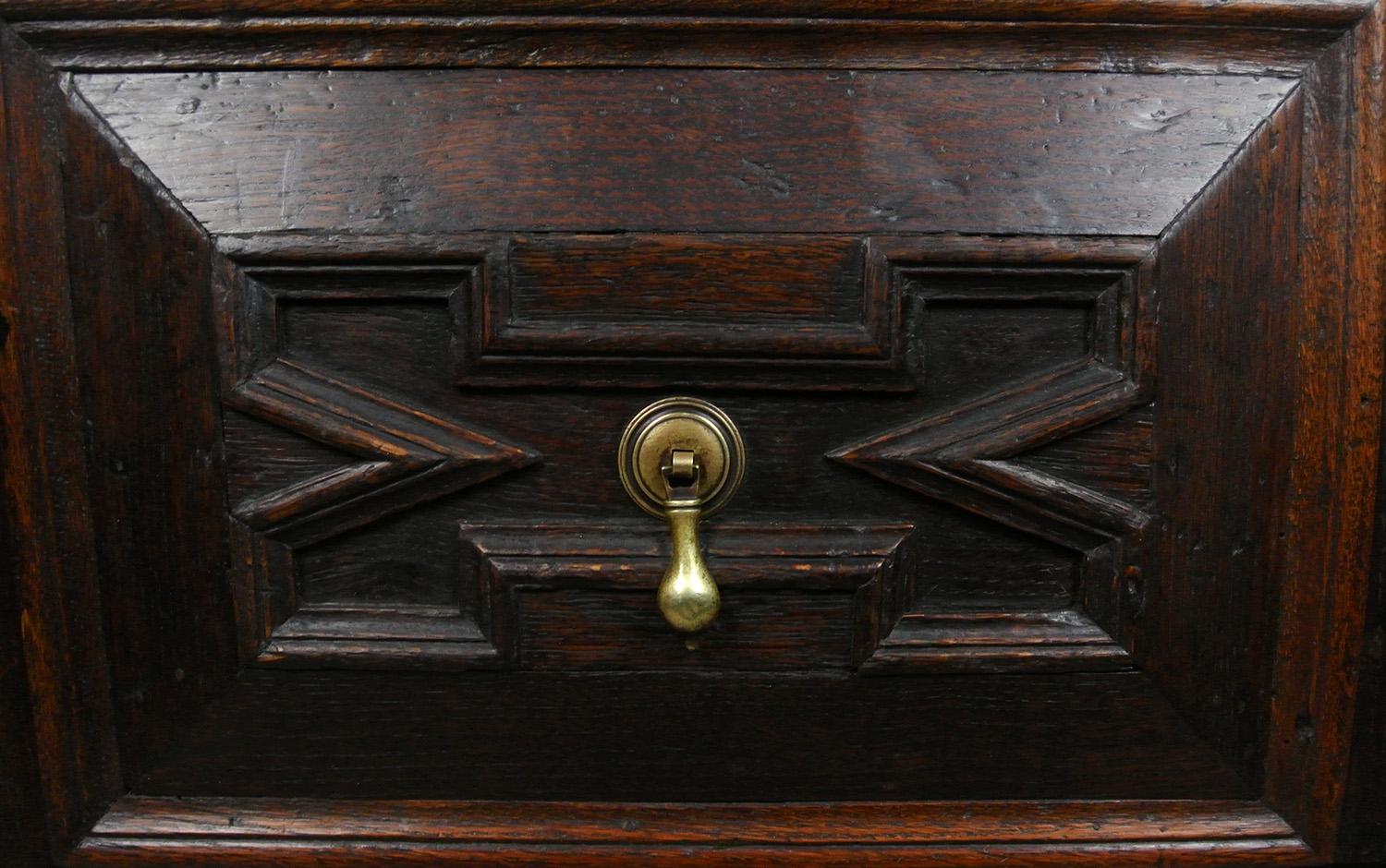 Charles II Oak Chest of Drawers with Original Handles c. 1670 For Sale 2