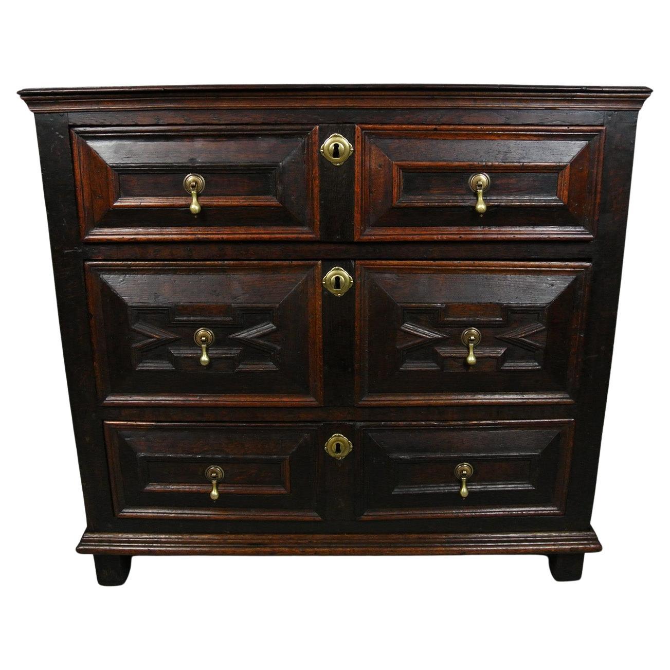 Charles II Oak Chest of Drawers with Original Handles c. 1670