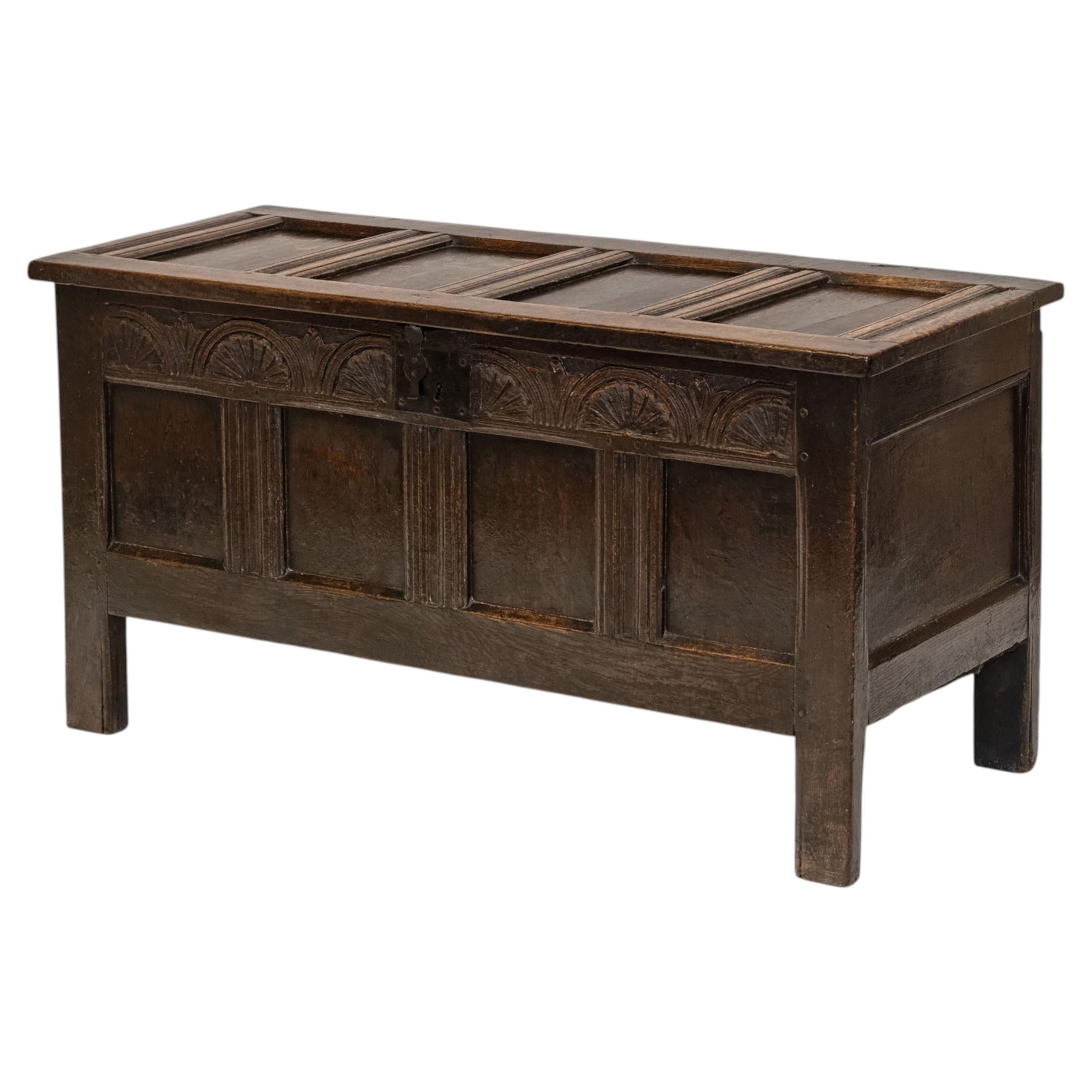 Charles II Oak Panel Coffer Chest Circa 1680 For Sale