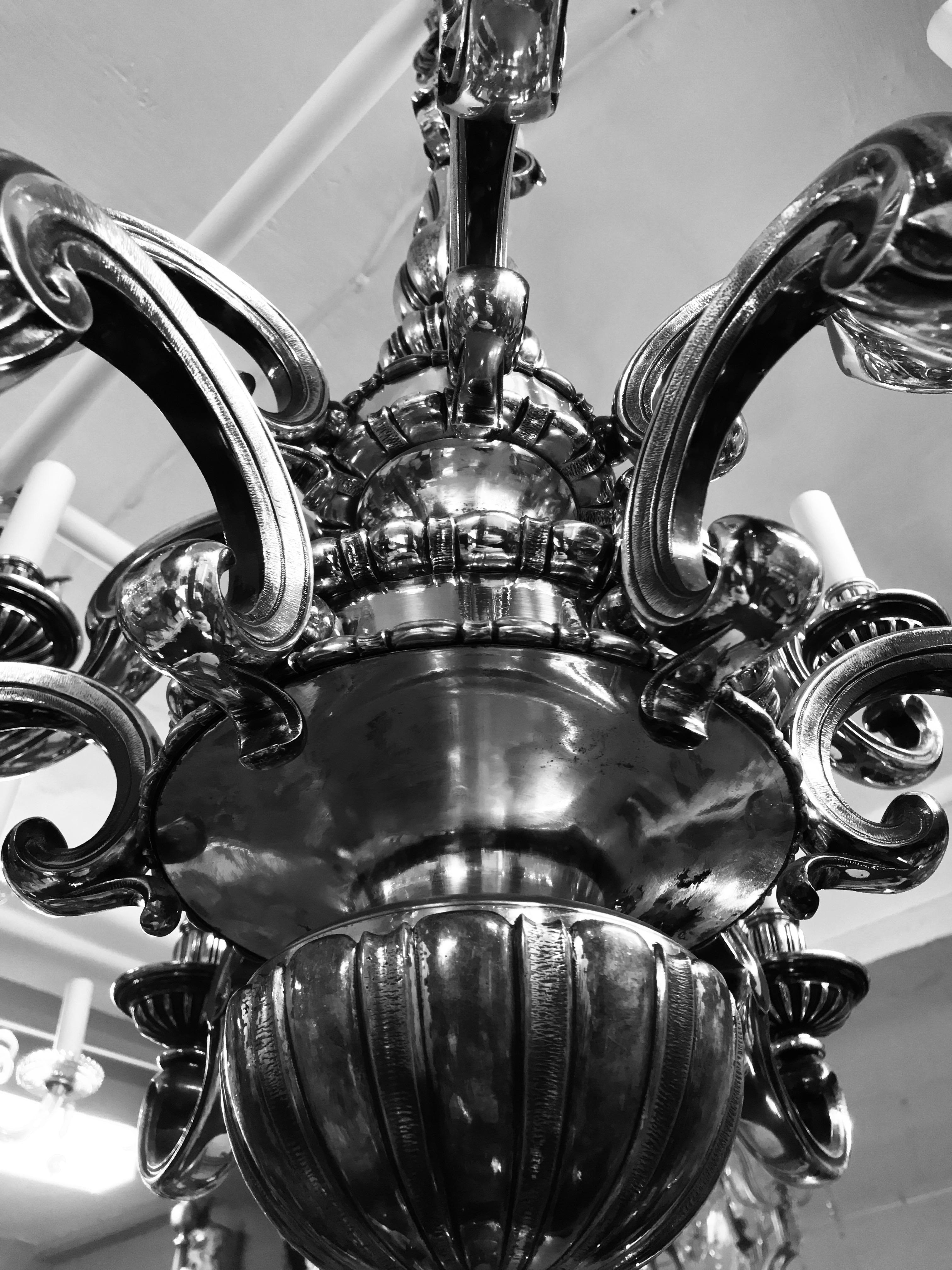 Charles II Style Silvered Bronze Chandelier In Good Condition In London, GB