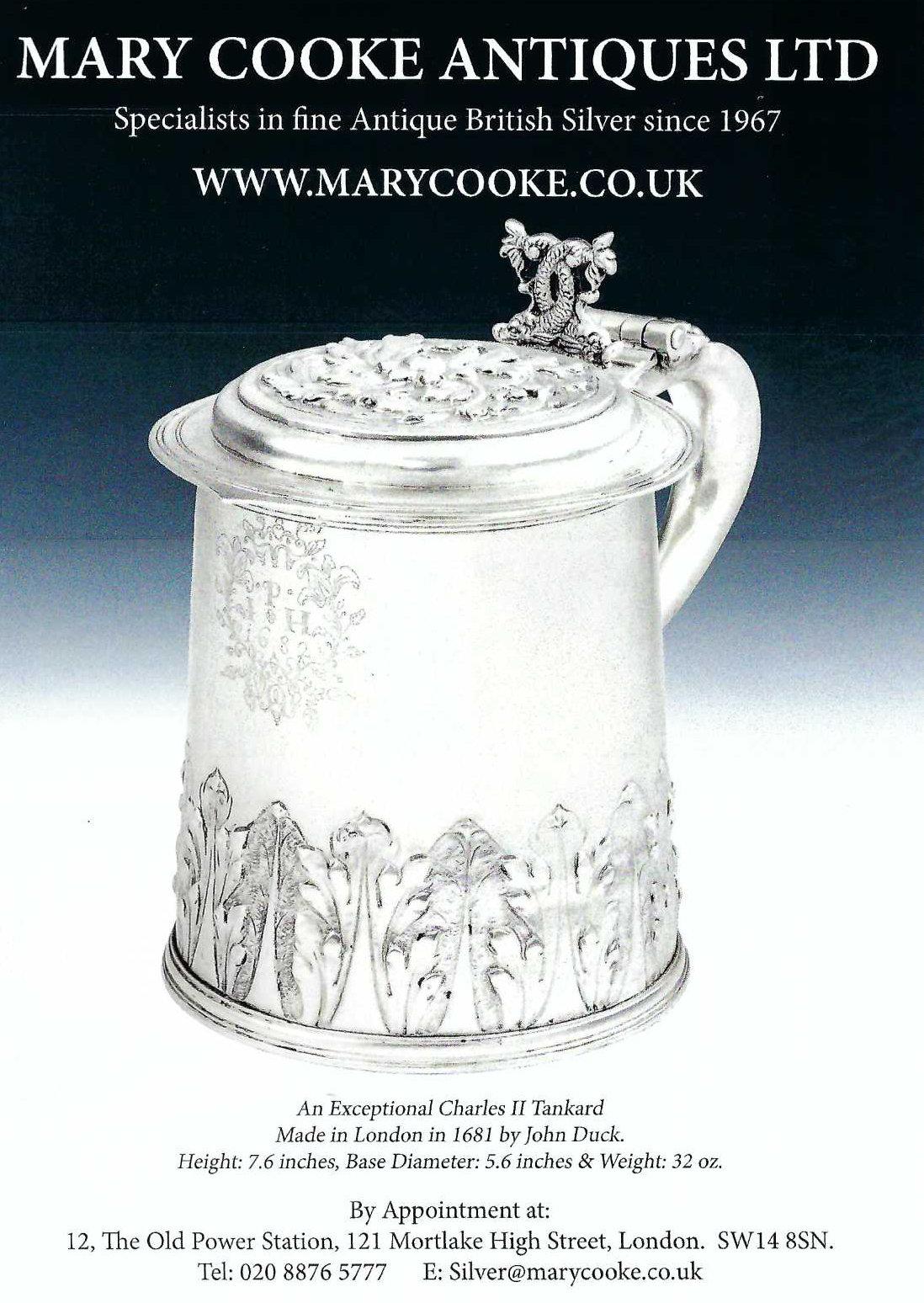 English Charles II Tankard and Cover Made in London by John Duck, 1681 For Sale