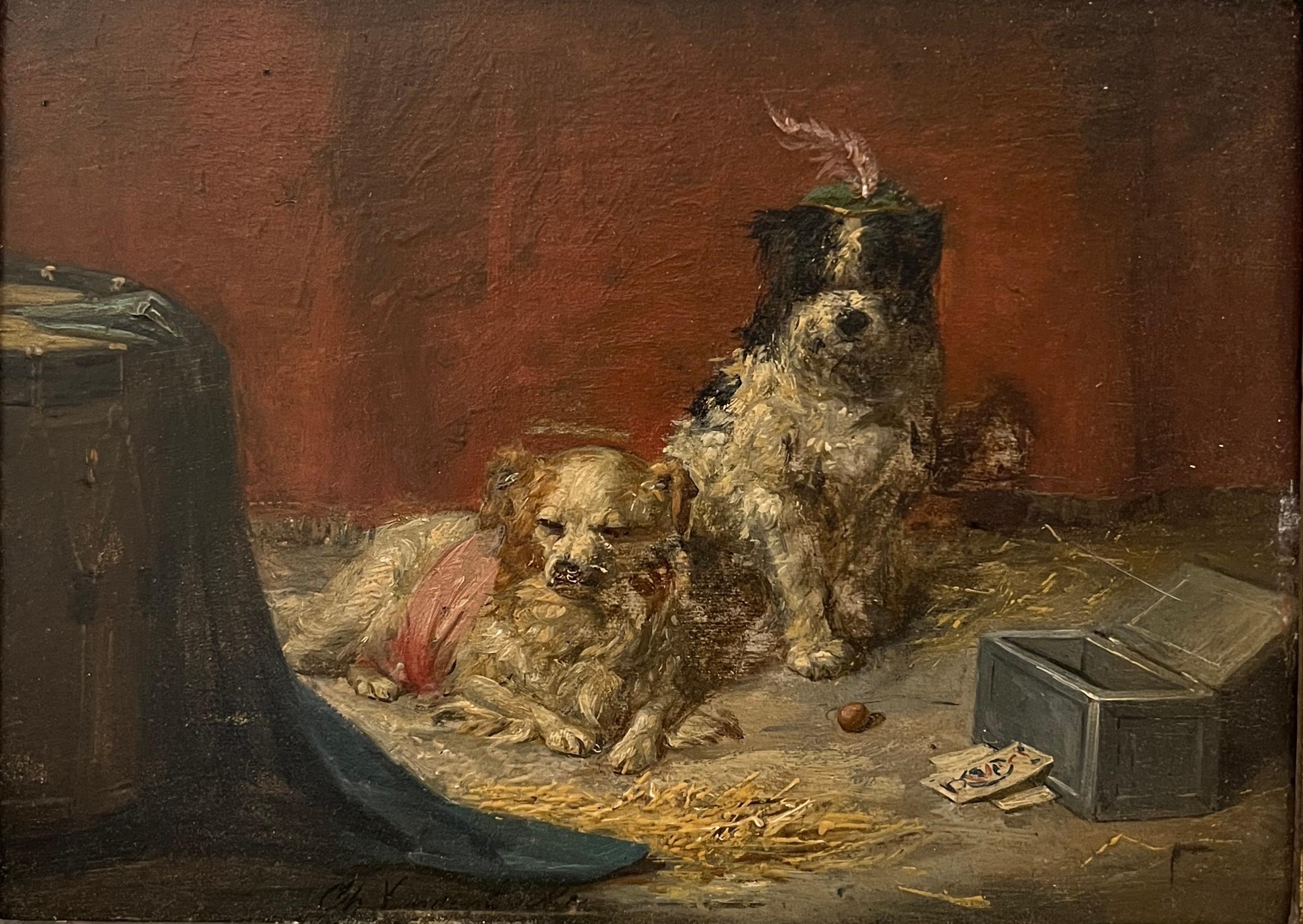 Animal Painting di Charles II VAN DEN EYCKEN - Due cani da compagnia