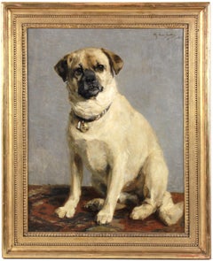 Portrait Dog By Charles II Van Den Eycken Belgian School 19th