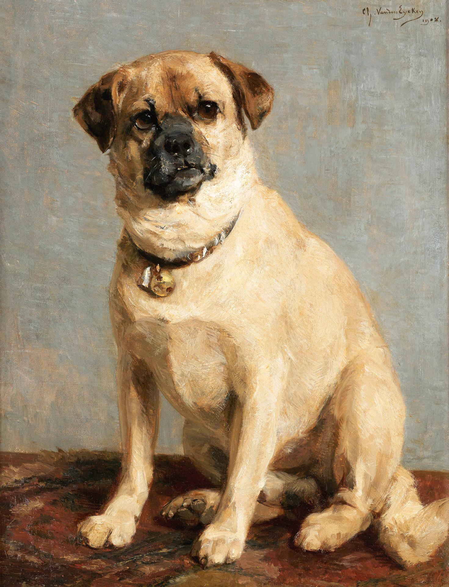 Charles II Van Den Eyken Animal Painting - Portrait Dog By Charles II Van Den Eycken Belgian School 19th