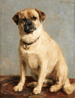 Portrait Dog By Charles II Van Den Eycken Belgian School 19th