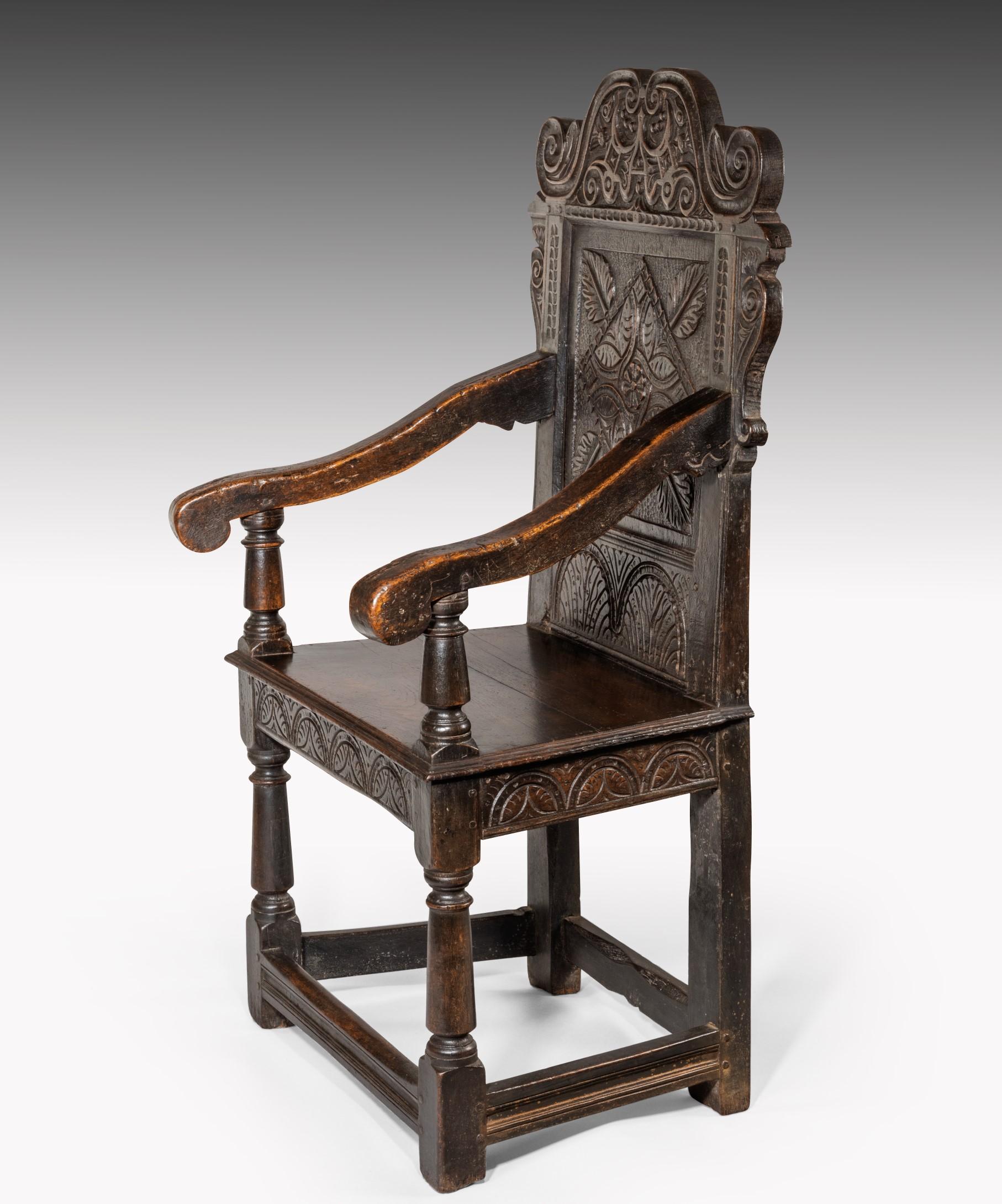 17th Century Charles II Yorkshire Carved Oak Wainscot Armchair