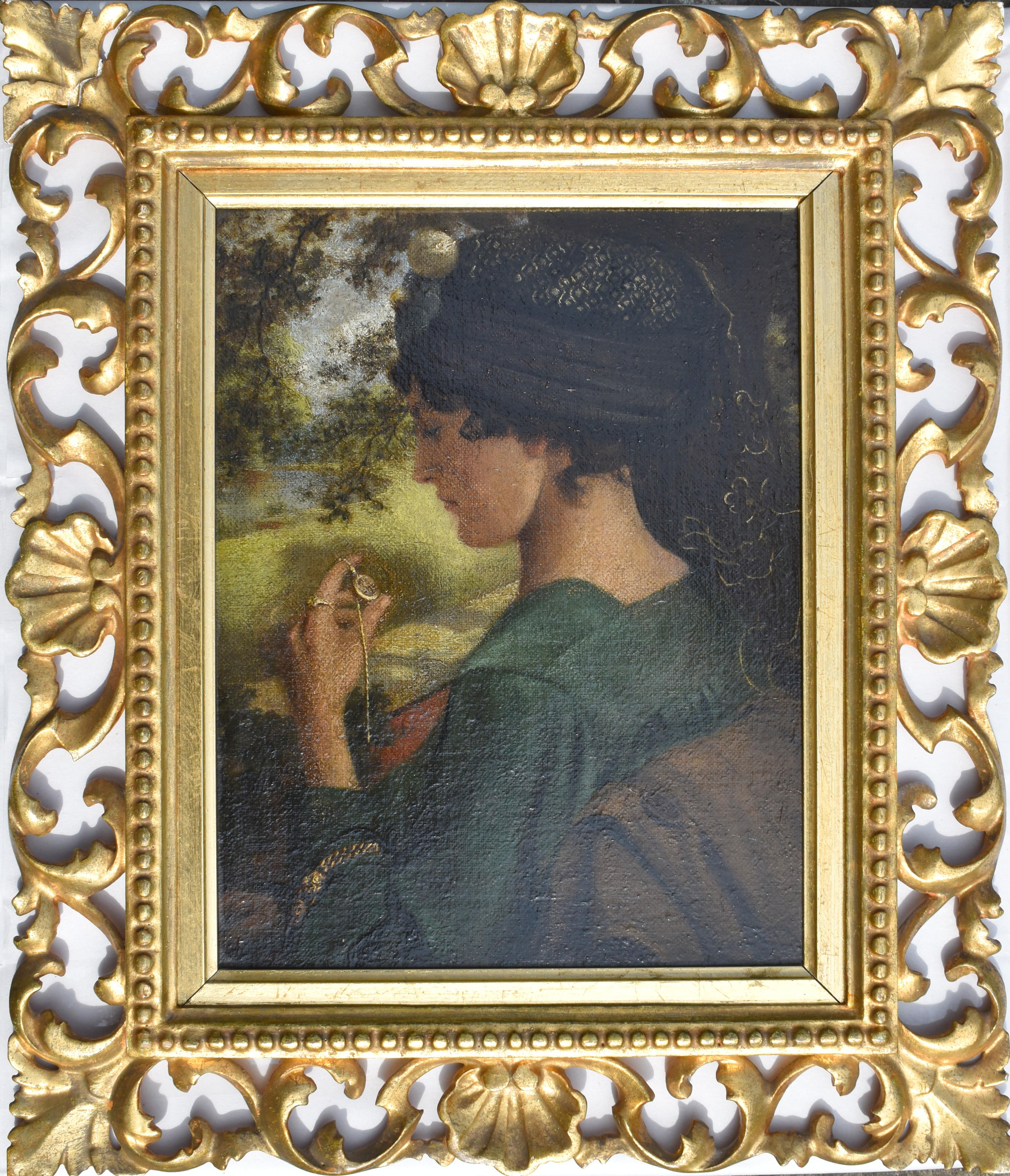 Portrait Painting di Charles J Walker - J. Charles Walker (1828-1924) Pittura ad olio di ispirazione pre raffaellesca