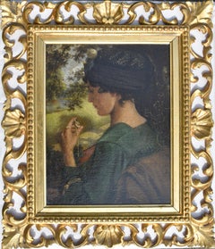 Peinture à l'huile d'inspiration préraphaélite de Charles J Walker (1828-1924)