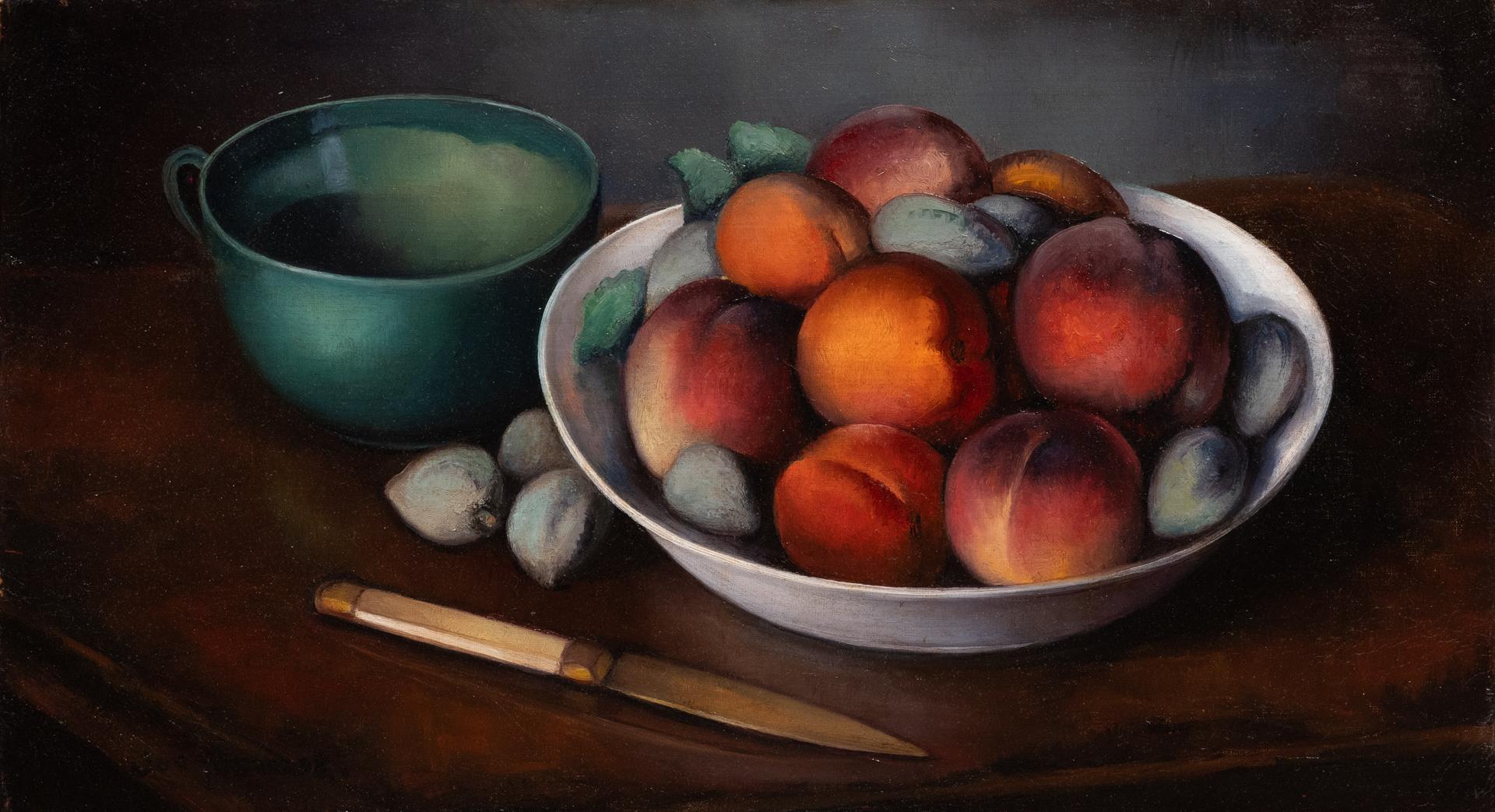 Charles Jacquemot (1879-1945). Pêches et amandes. Huile sur toile. Signed.