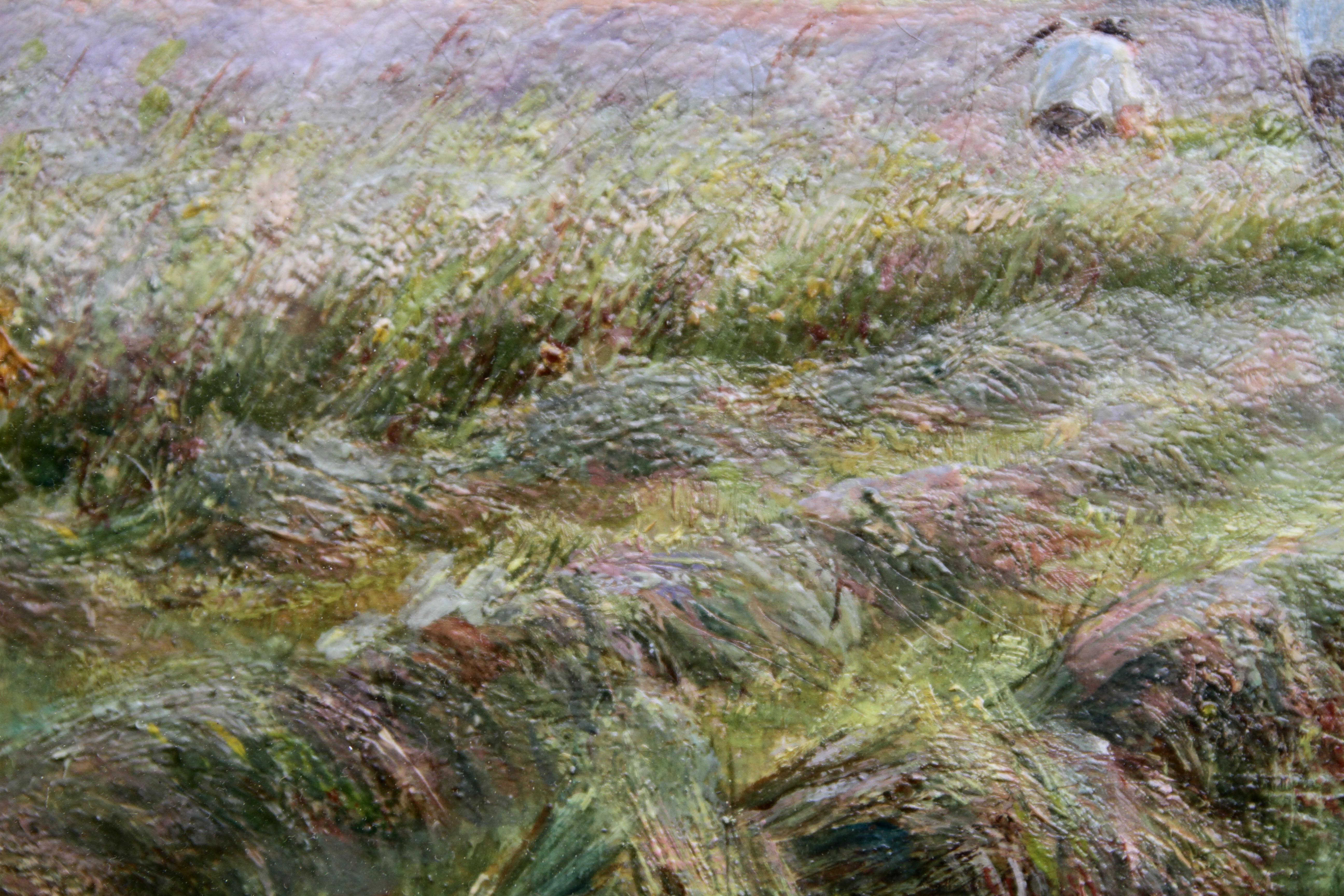 A Breezy Haymaking Day - British Victorian Impressionist landscape oil painting  2