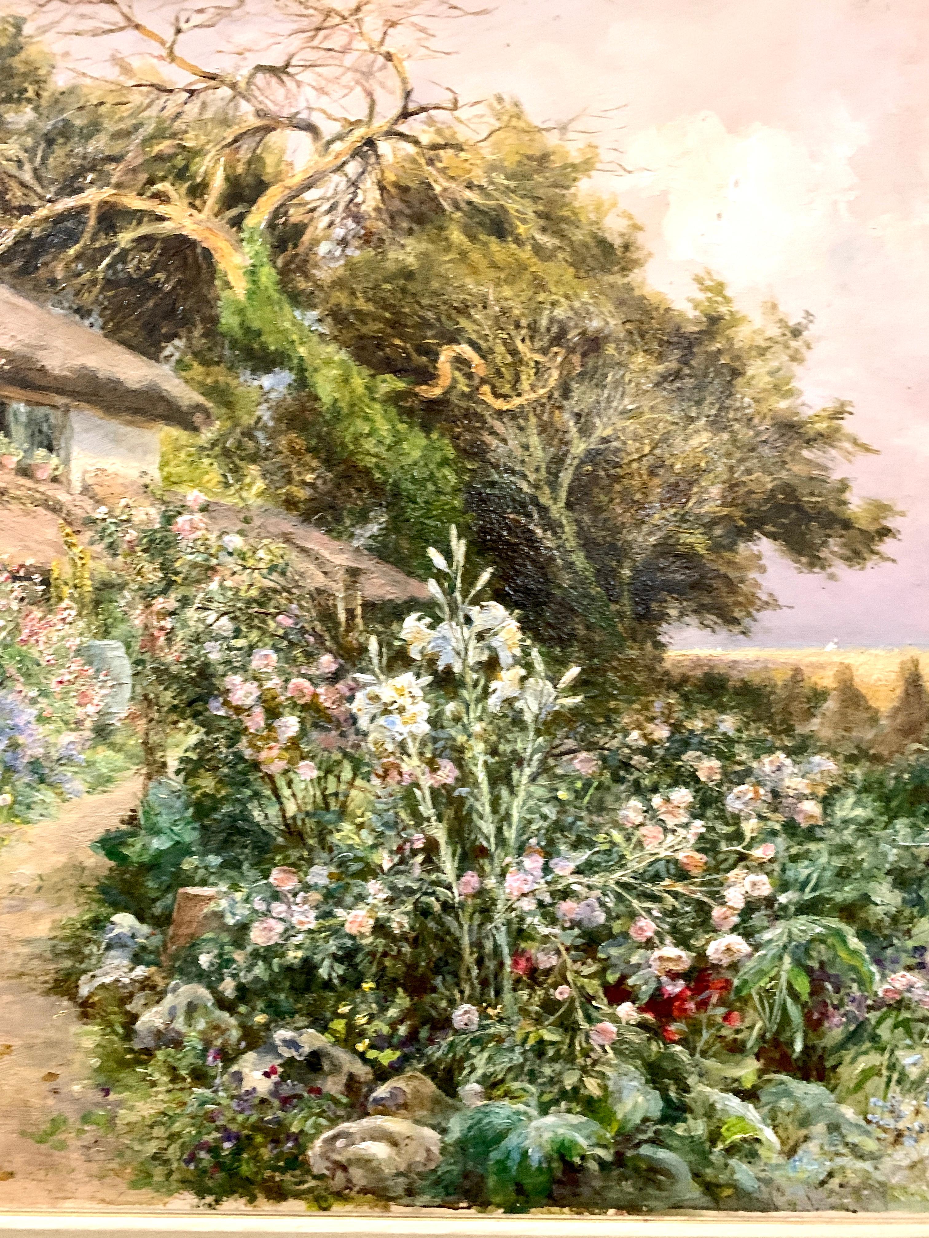 Paysage de jardin victorien anglais du 19ème siècle, avec fleurs - Victorien Painting par Charles James Lewis