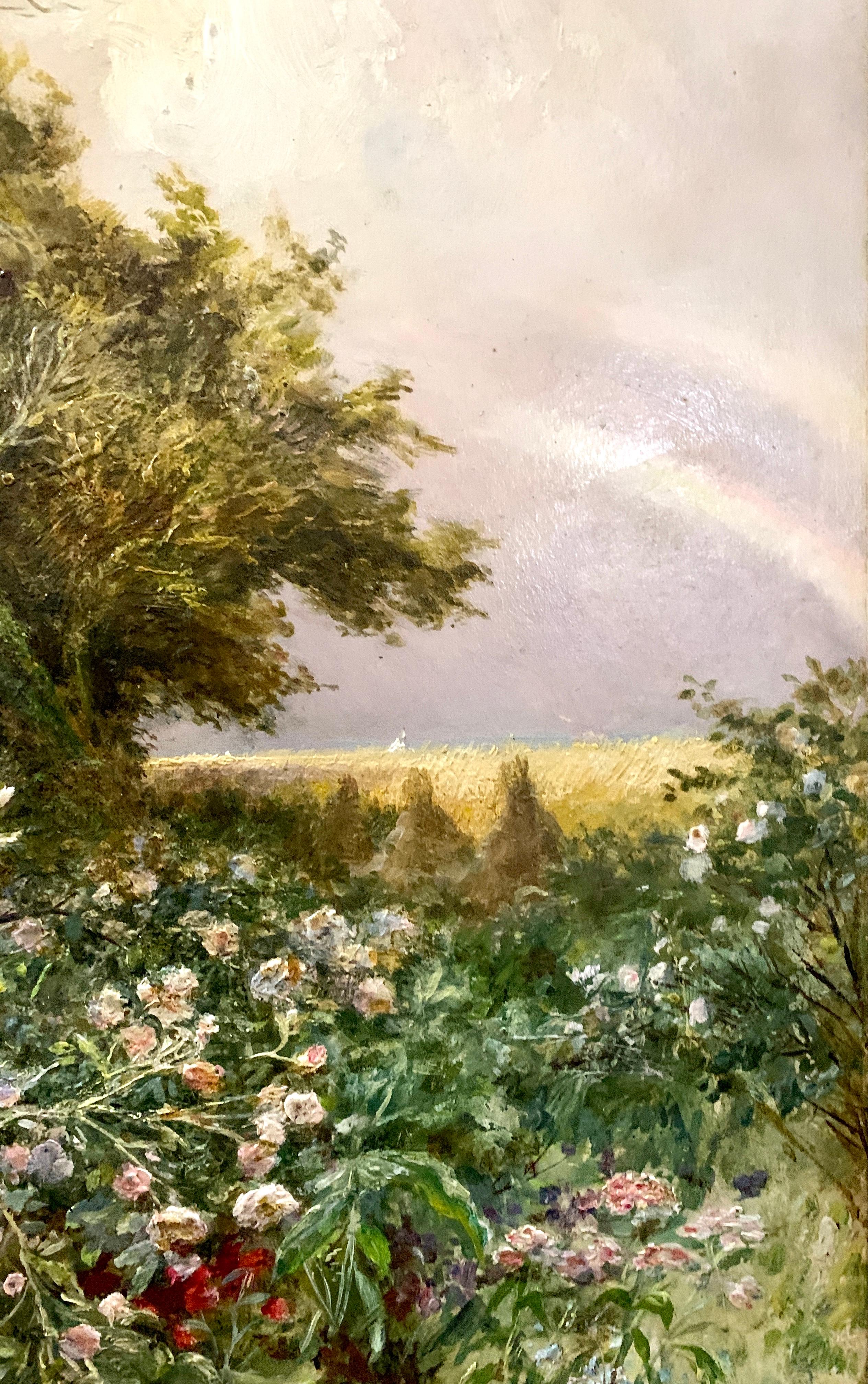 Paysage de jardin victorien anglais du 19ème siècle, avec fleurs en vente 2