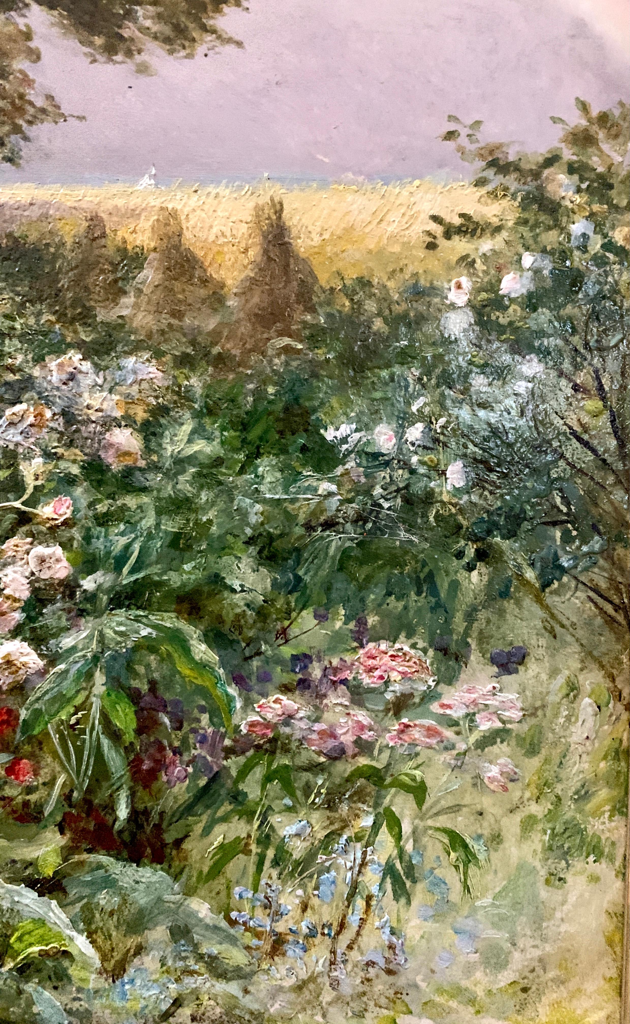 Paysage de jardin victorien anglais du 19ème siècle, avec fleurs en vente 4