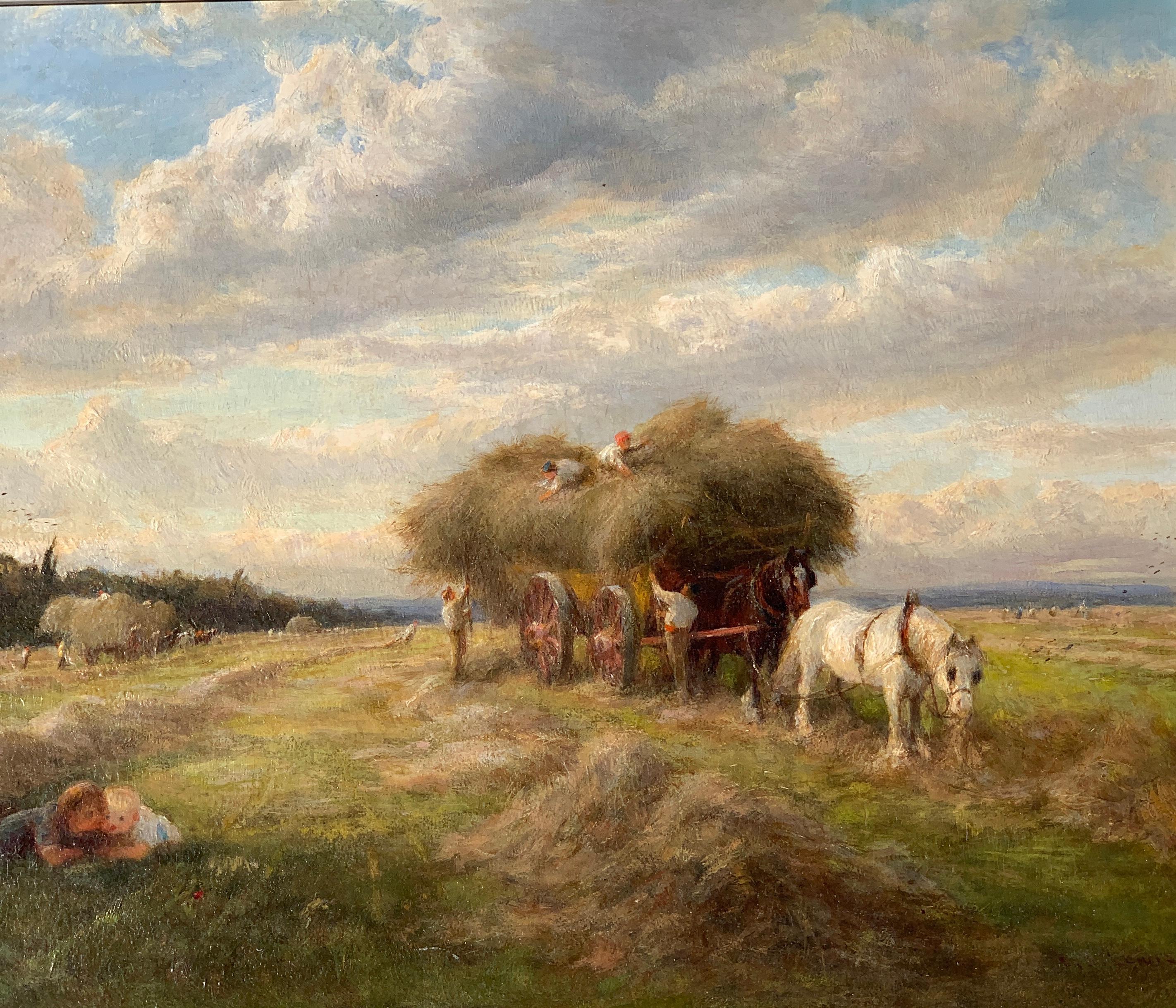 English 19th century Victorian Summertime Harvest landscape - Painting by Charles James Lewis