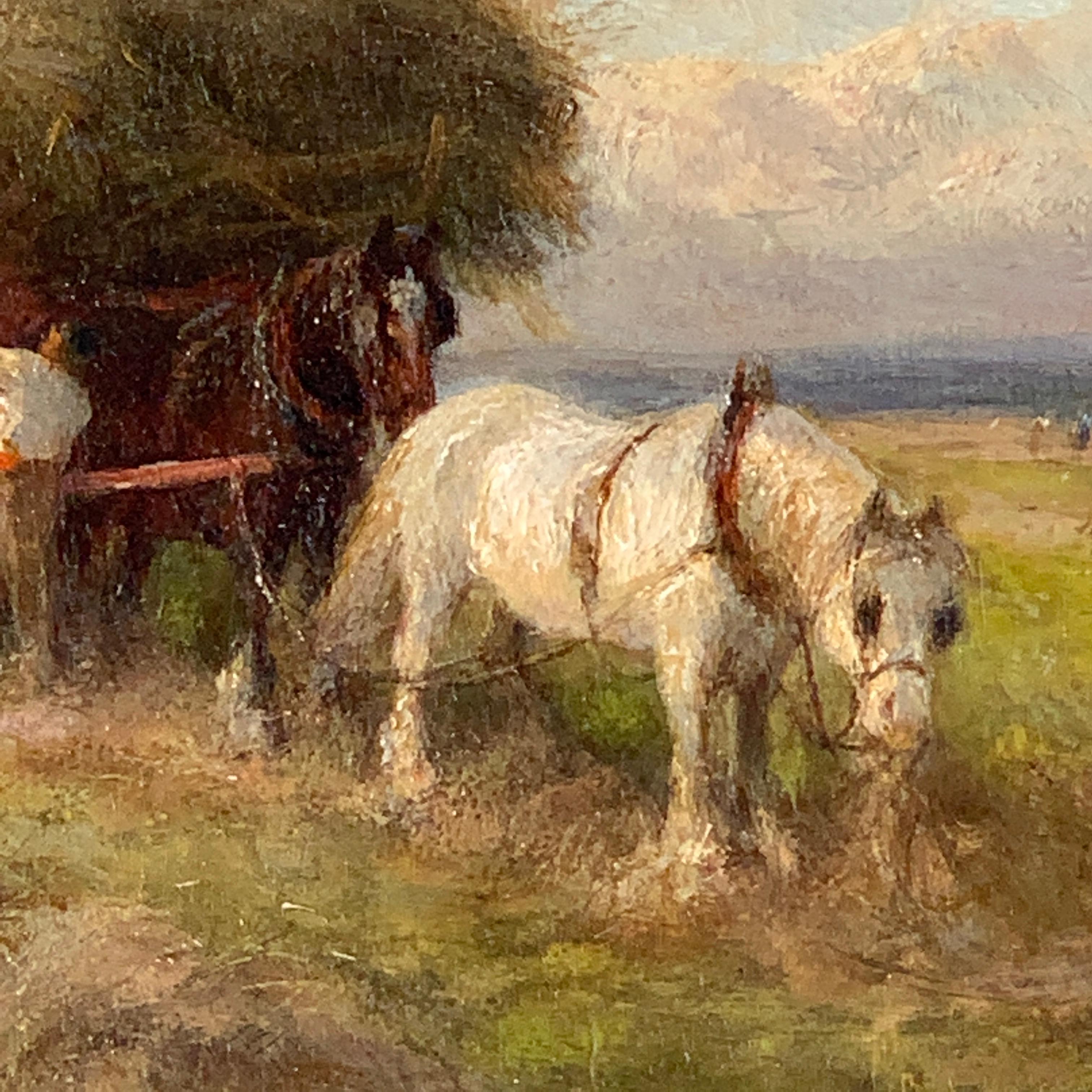 English 19th century Victorian Summertime Harvest landscape - Brown Figurative Painting by Charles James Lewis