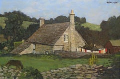 Charles James McCall (1907-1989) British oil painting COTSWOLD COTTAGE LANDSCAPE