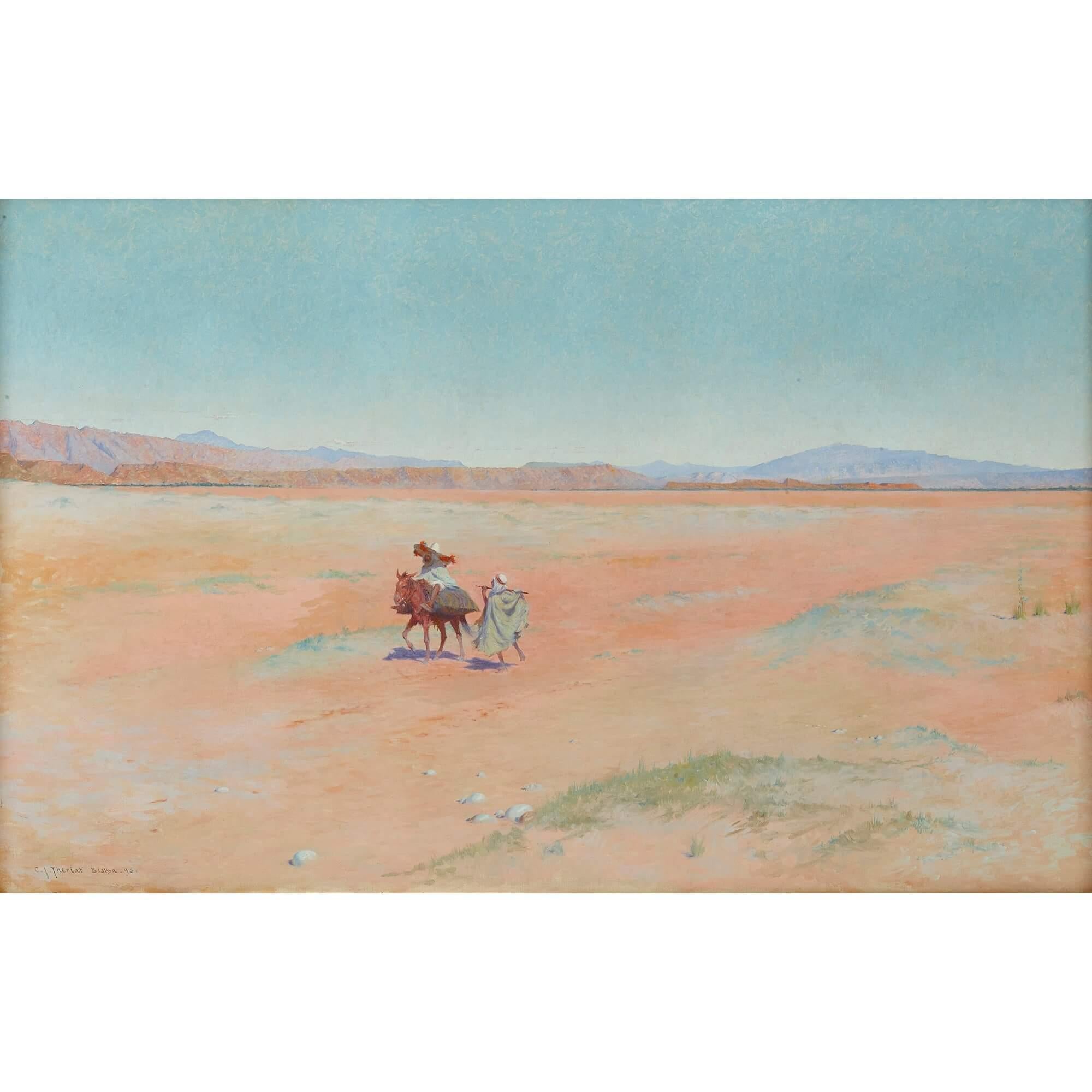 'Travellers in the Desert, ' A large Orientalist painting by C. J. Theriat - Painting by Charles James Theriat