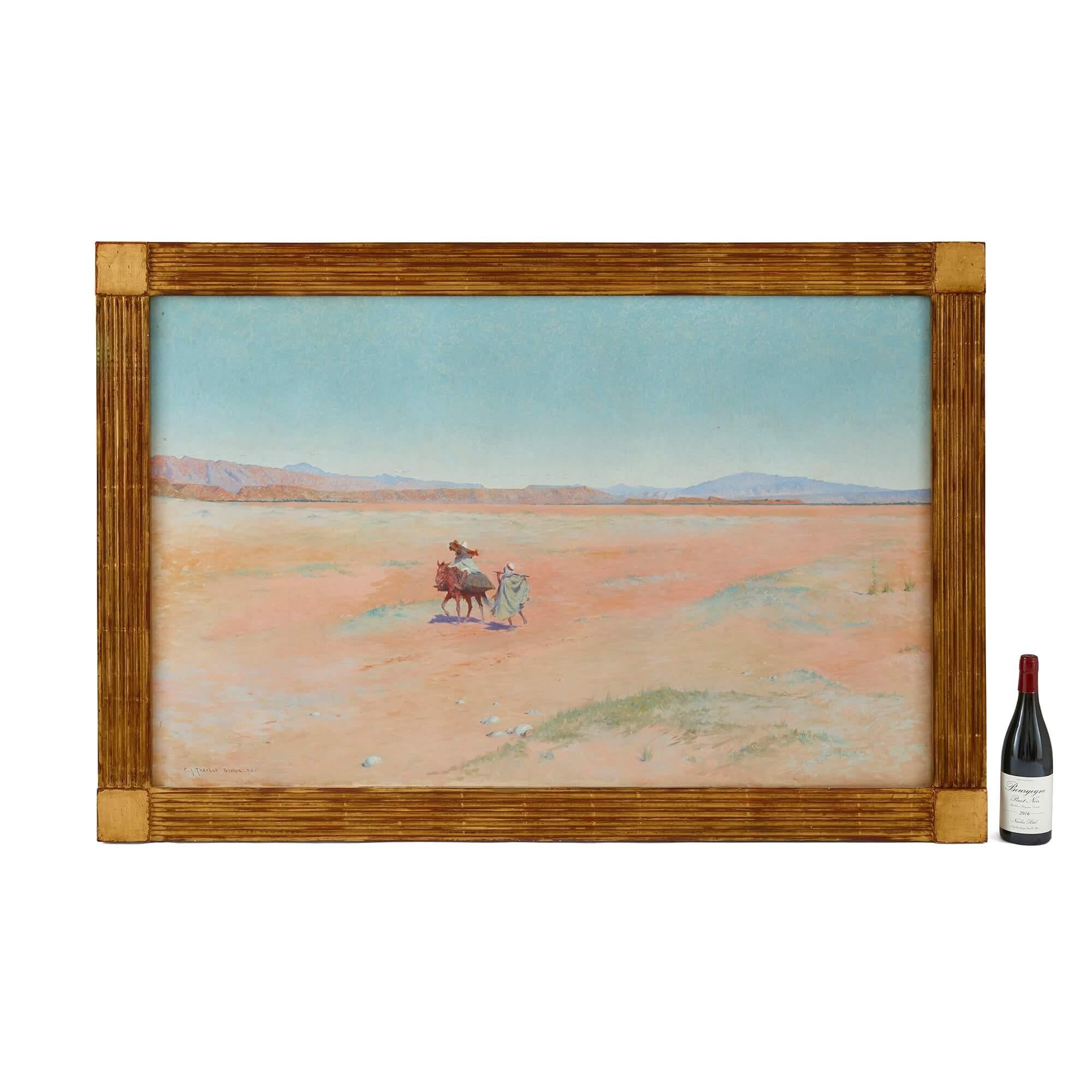 « Travellers in the Desert » ( Travellers dans le désert), une grande peinture orientaliste de C. J. Theriat - Marron Landscape Painting par Charles James Theriat