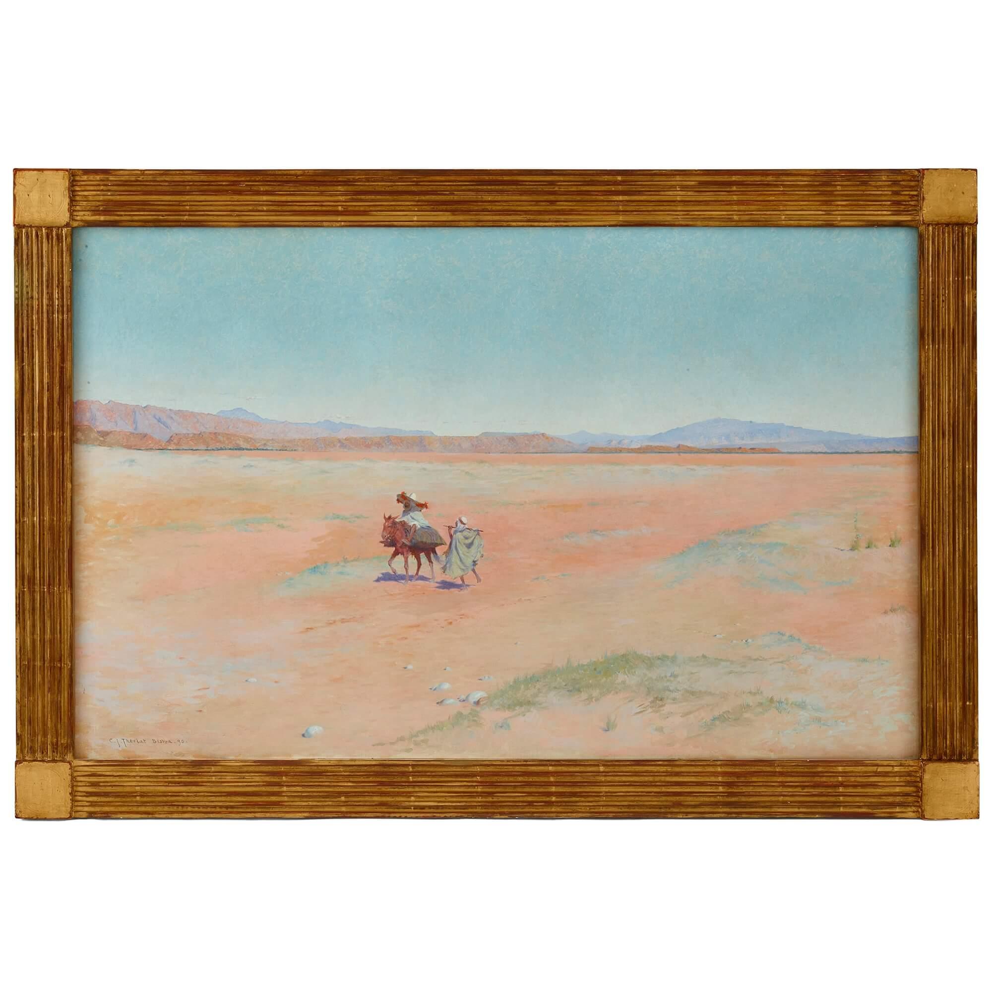 Landscape Painting Charles James Theriat - « Travellers in the Desert » ( Travellers dans le désert), une grande peinture orientaliste de C. J. Theriat