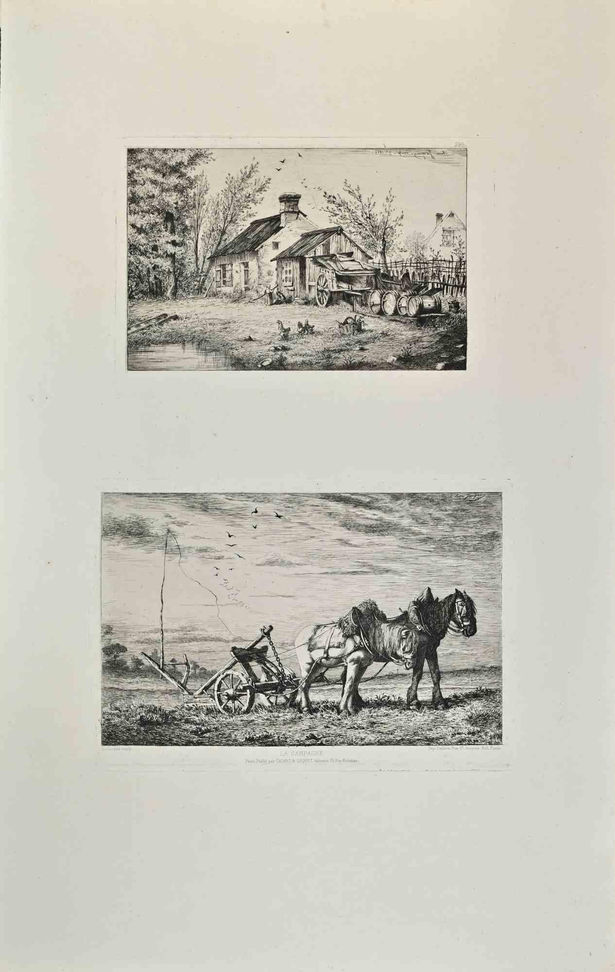 La Champagne is an artwork realized by Charles Jaque in the 1870s.

Etching.

Good conditions.

Realized for the "Société des Aquafortistes. Born on the initiative of the publisher Alfred Cadart, the Société des Aquafortistes had the aim of reviving