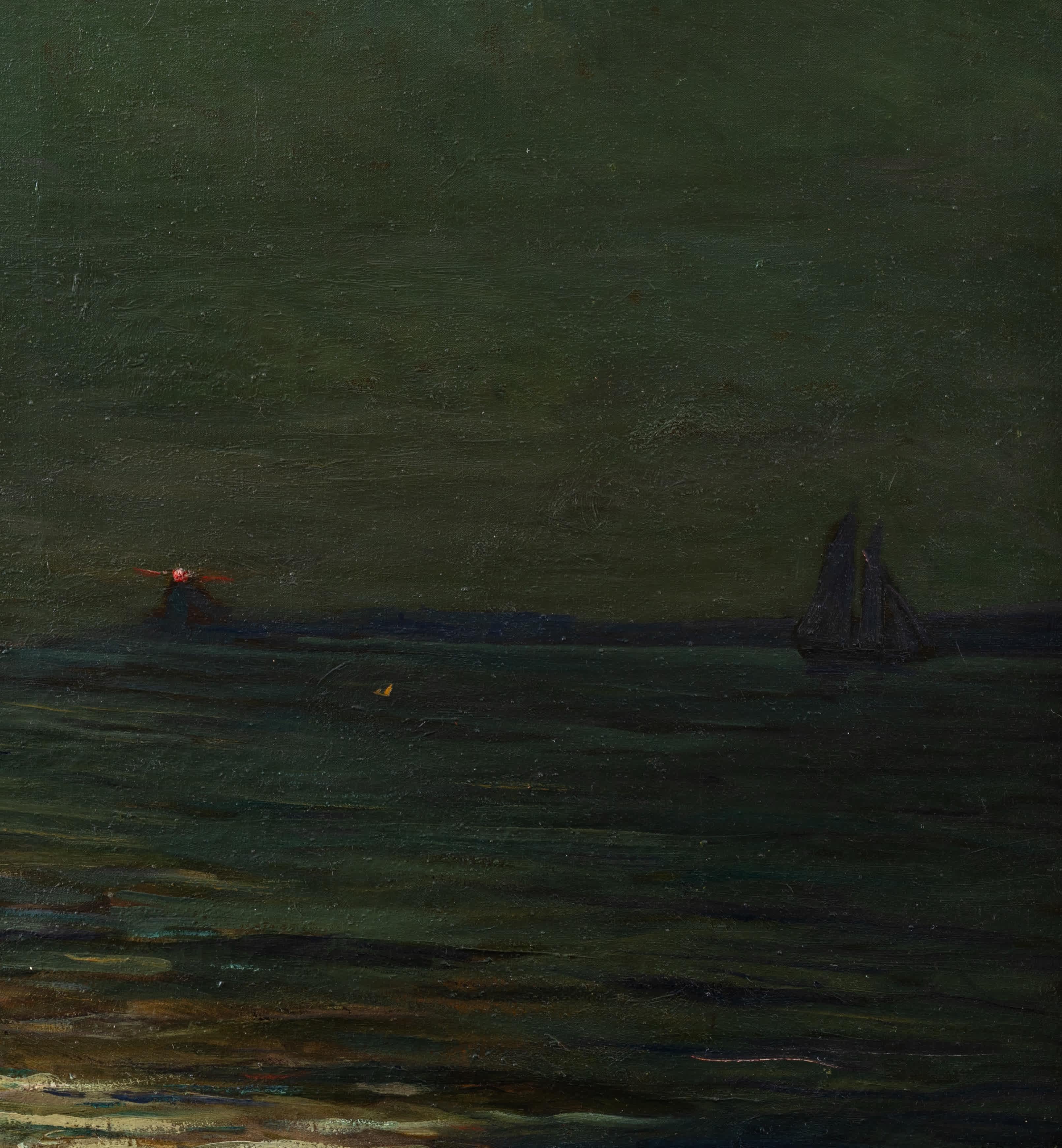 Navi al chiaro di luna - Painting Scuola di Barbizon di Charles Jay Taylor