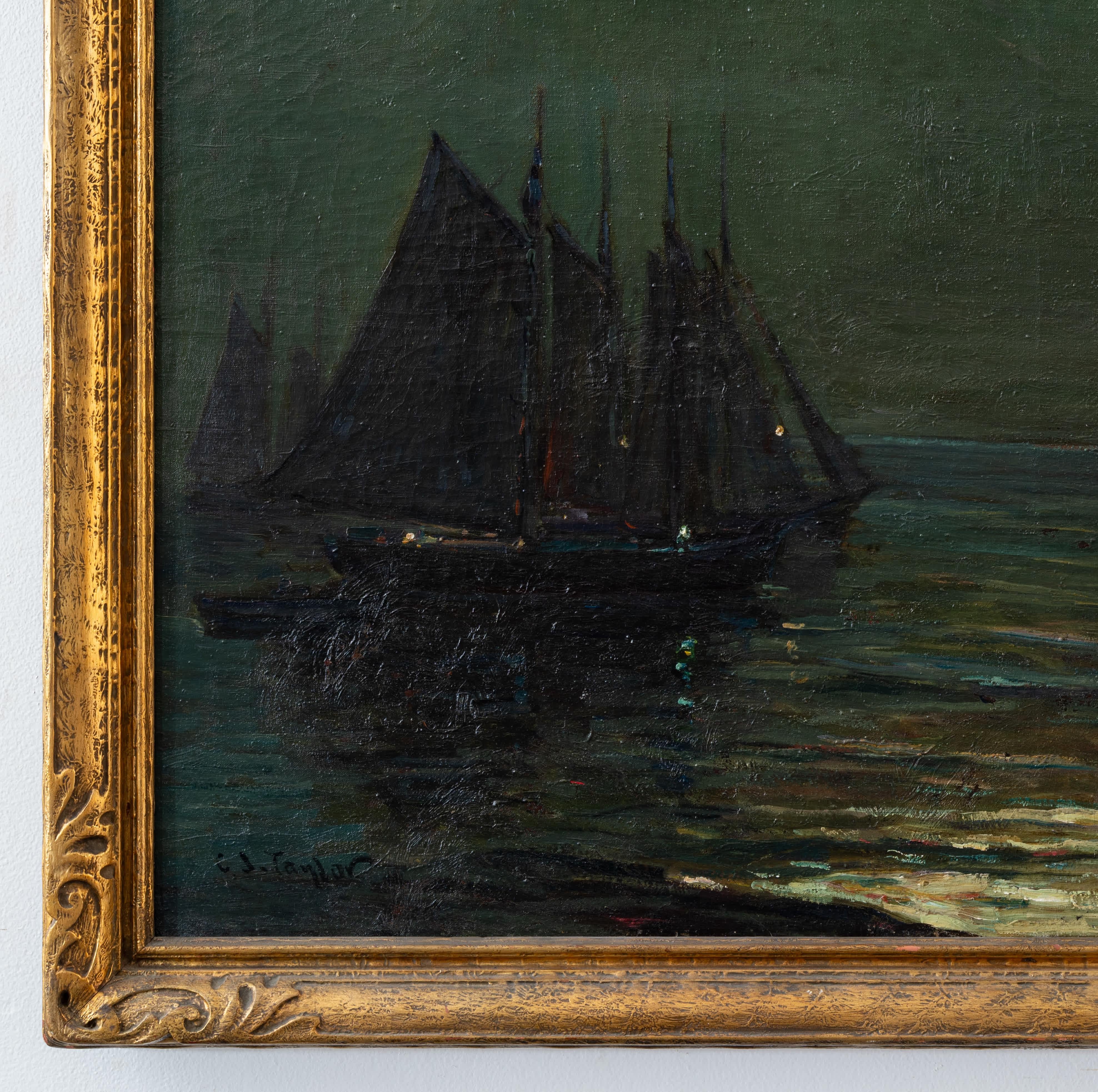 Navi al chiaro di luna - Landscape Painting Nero di Charles Jay Taylor