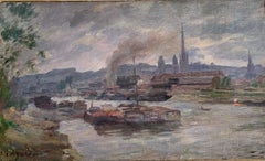 « Vue de Rouen » France, impressionniste 19e siècle, huile sur carton, 1898