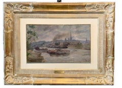 "View of Rouen" France, Impressionist 19th century, Oil on Cardboard, 1898