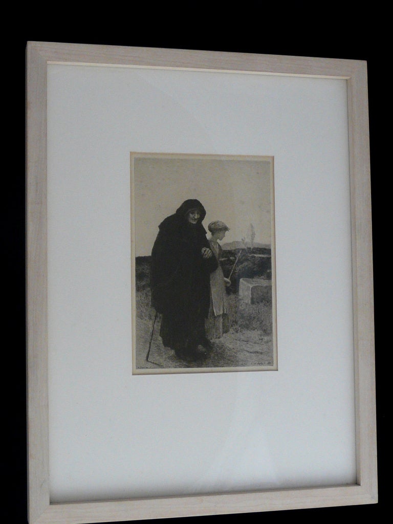 Homeless. 19th Century Etching - Print by Charles-Jean-Louis Courtry