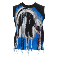 CHARLES JEFFREY LOVERBOY guddle tassel fringe punk graphic knit sweater vest XS