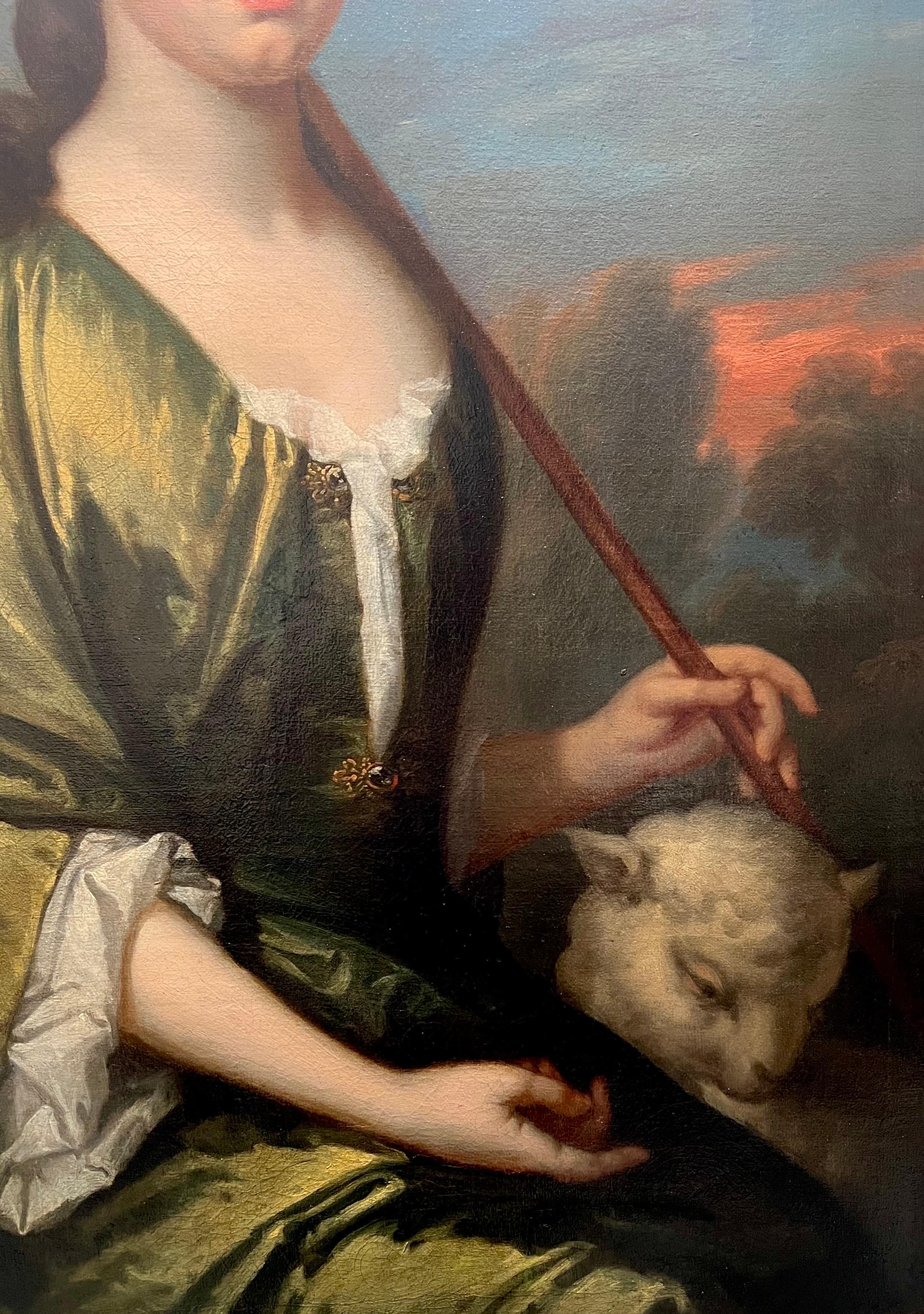 Ritratto inglese del XVIII secolo di una giovane donna in veste di pastorella 4
