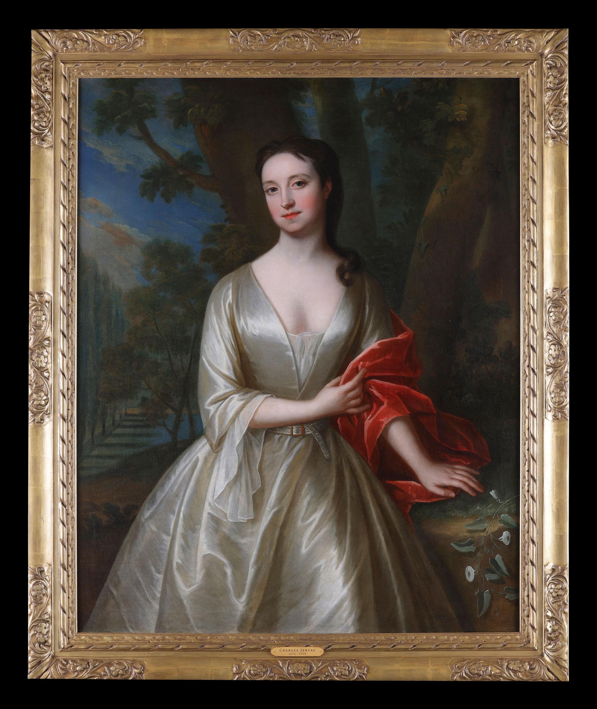 Figurative Painting Charles Jervas - Portrait d'une dame, peut-être Frances Thynne, Lady Worsley 1673-1750, huile sur toile