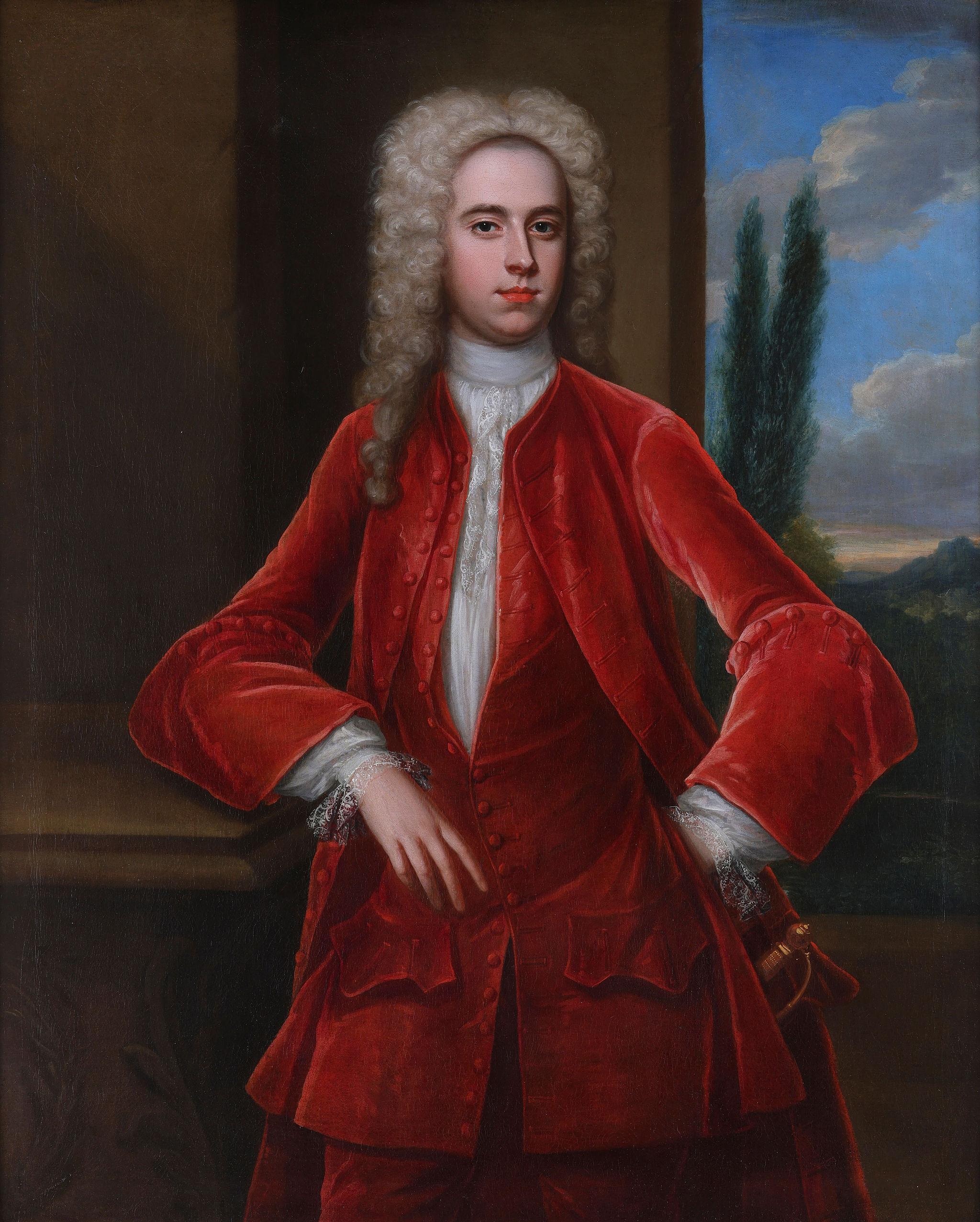 Portrait of a Man possibly Arthur Viscount Irwin, Temple Newsam Oil on canvas - Painting by Charles Jervas