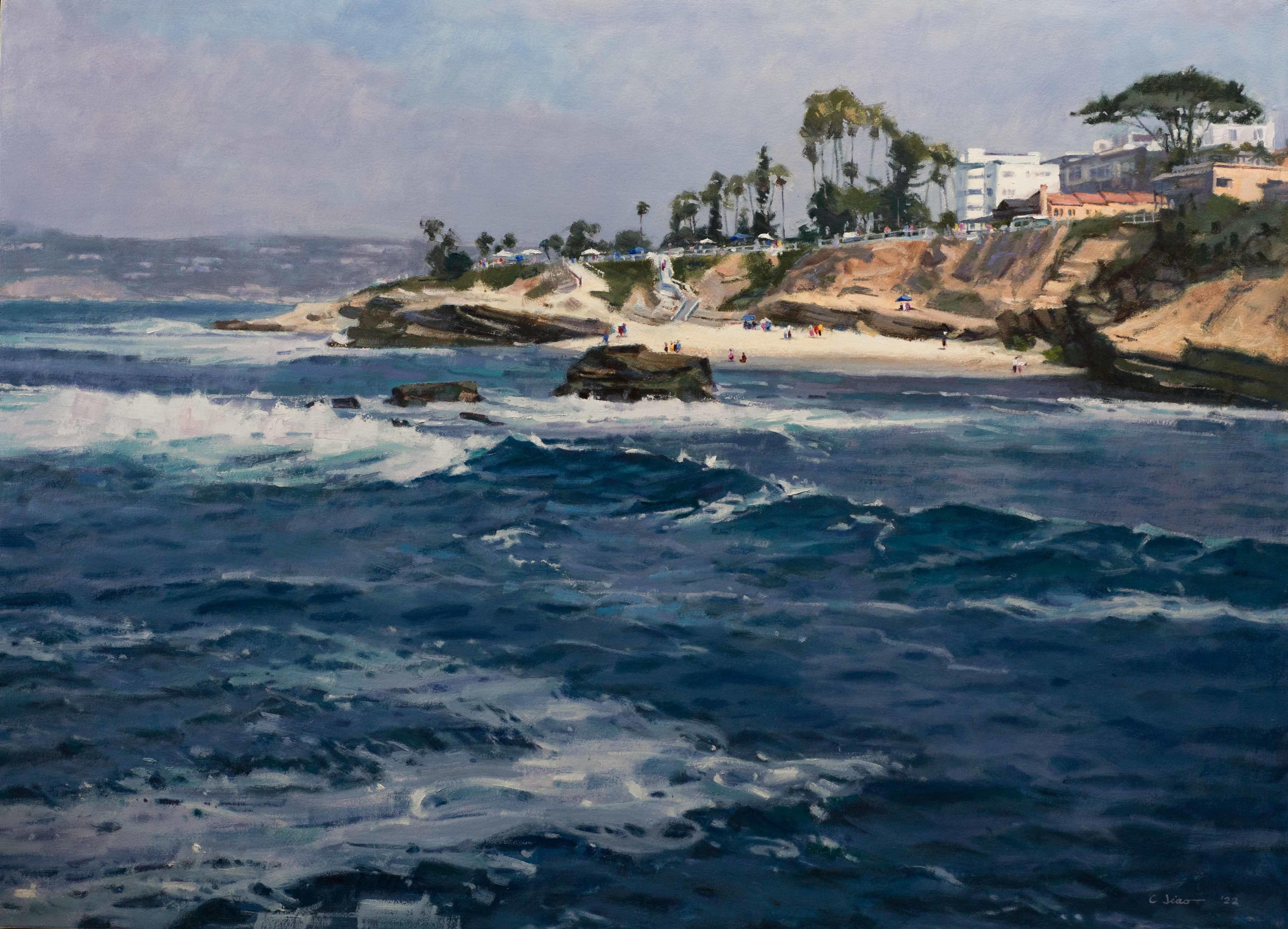 Charles Jiao  Landscape Painting - Original Landscape Oil Painting: A California Beach
