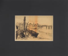 Vieille vue du pont de Battersea, Chelsea, 1879 - Gravure sur papier