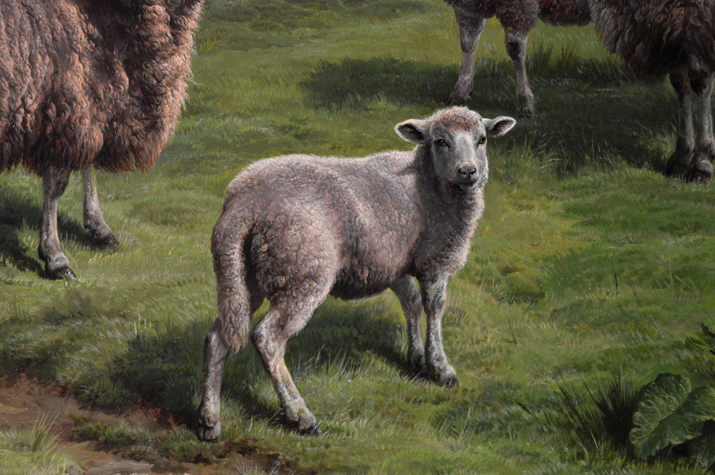 Peinture à l'huile de paysage du 19e siècle représentant des moutons sur une falaise en vente 1