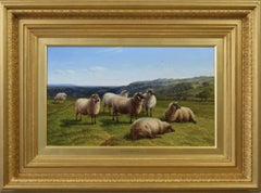 19th Century landscape oil painting of sheep in a landscape