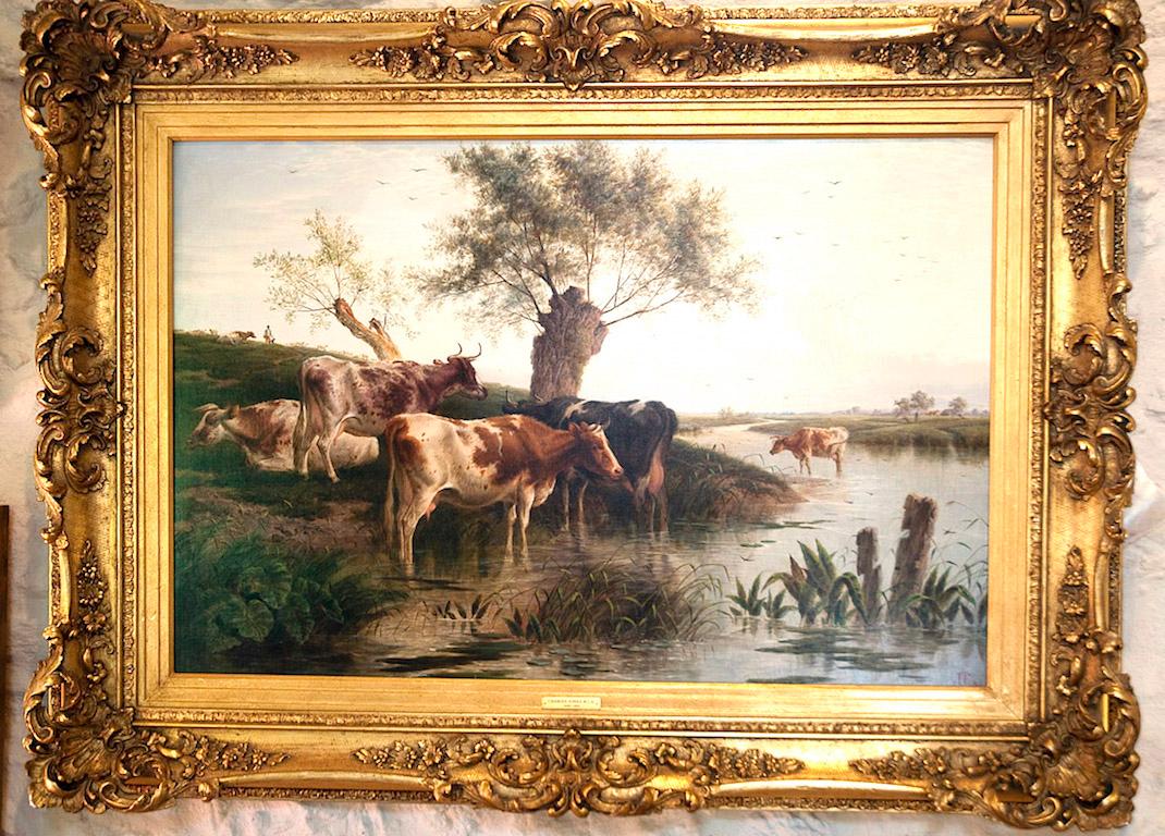 Cattle Watering by Charles 'Sheep' Jones (1836-1892) - Painting by Charles Jones (b.1836)