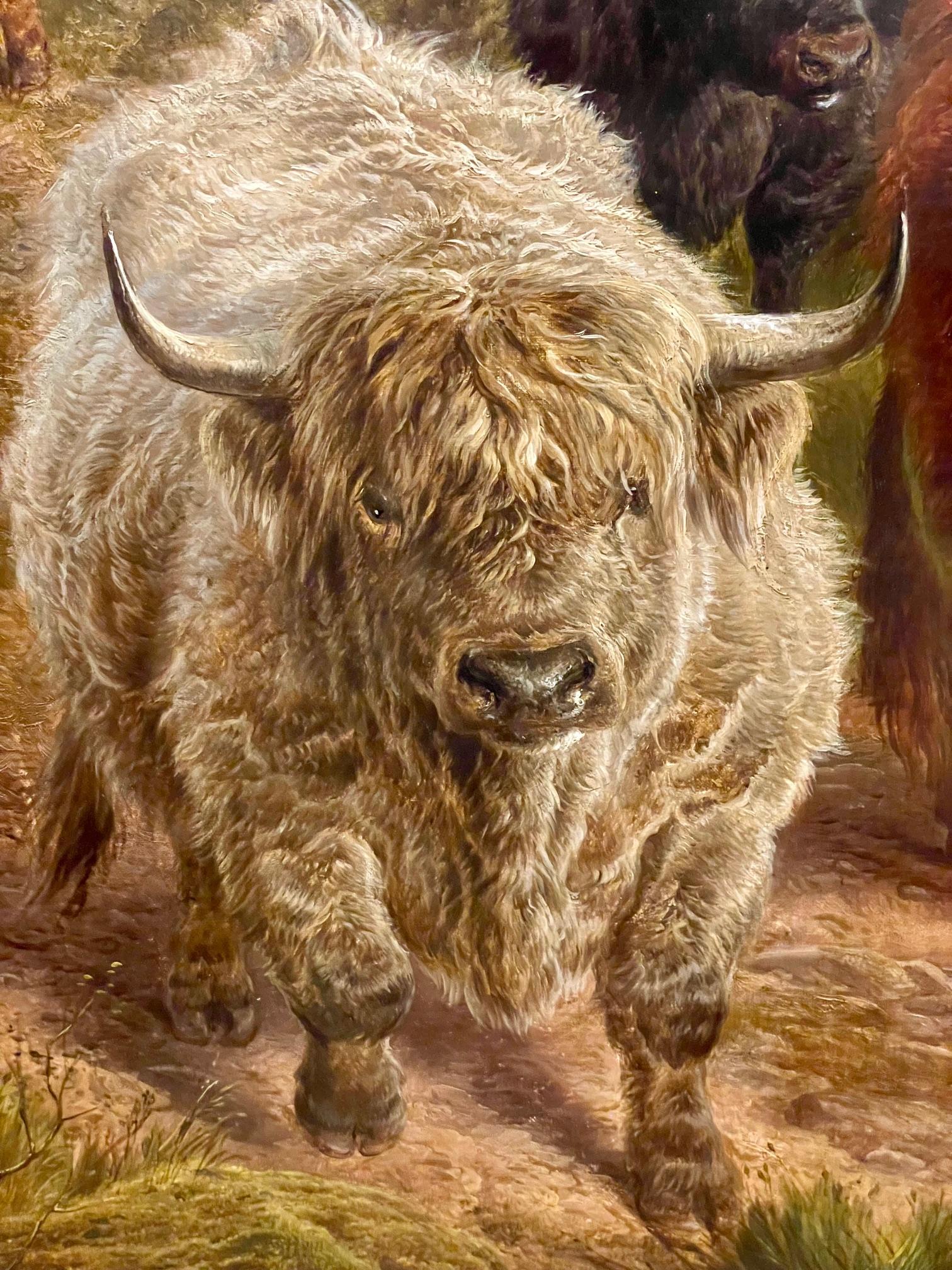 Ganado de las Tierras Altas - Painting Naturalista de Charles Jones (b.1836)