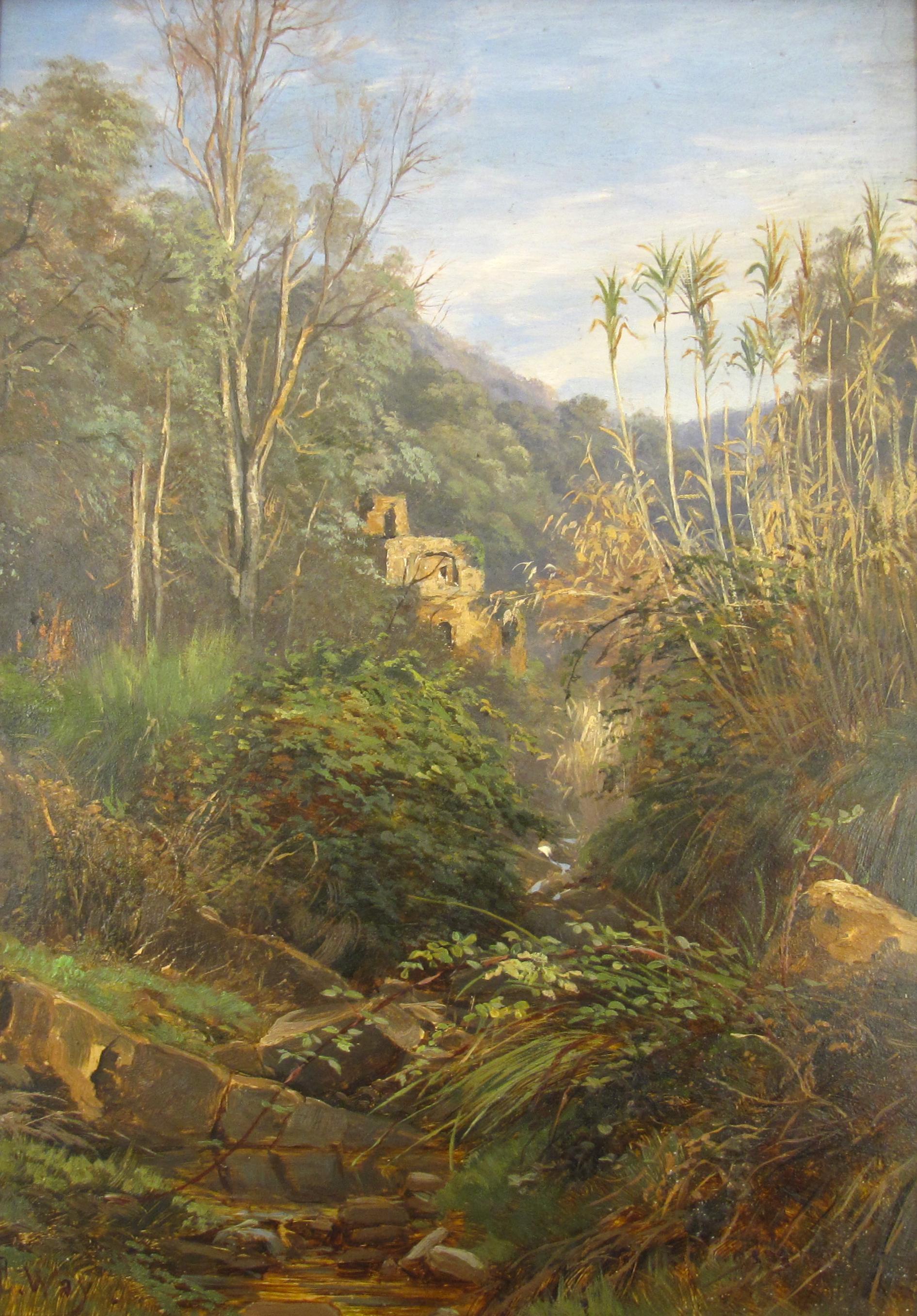 Charles Jones Way ( 1835 - 1919) Stream au-dessus d'Ospedaletti Italie Peinture à l'huile en vente 2
